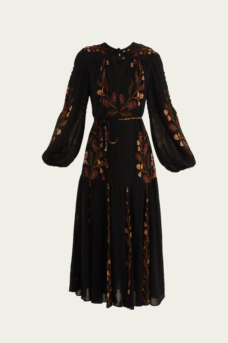 Black Berry Garden Long Sleeve Pleated Maxi Dress 4