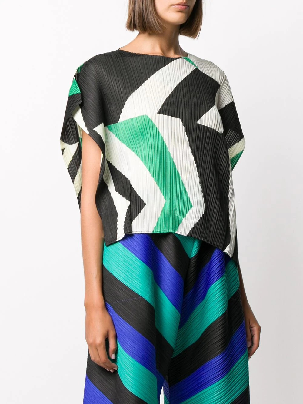 pleated geometric print top - 3