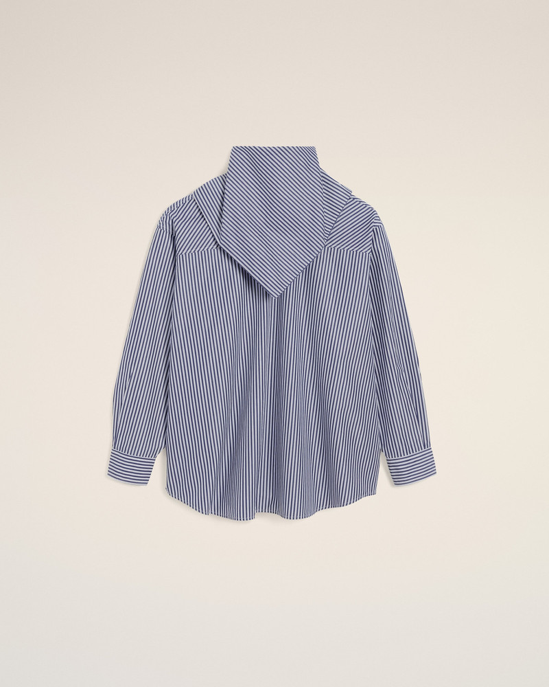 BLUE COTTON LONG SLEEVES STRIPED BANDANA BLOUSE 1