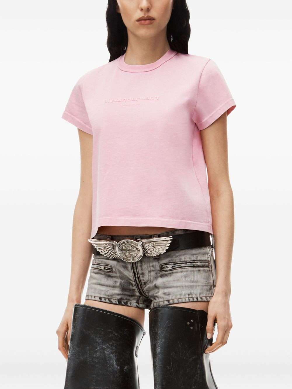 embossed-logo acid-wash T-shirt - 3