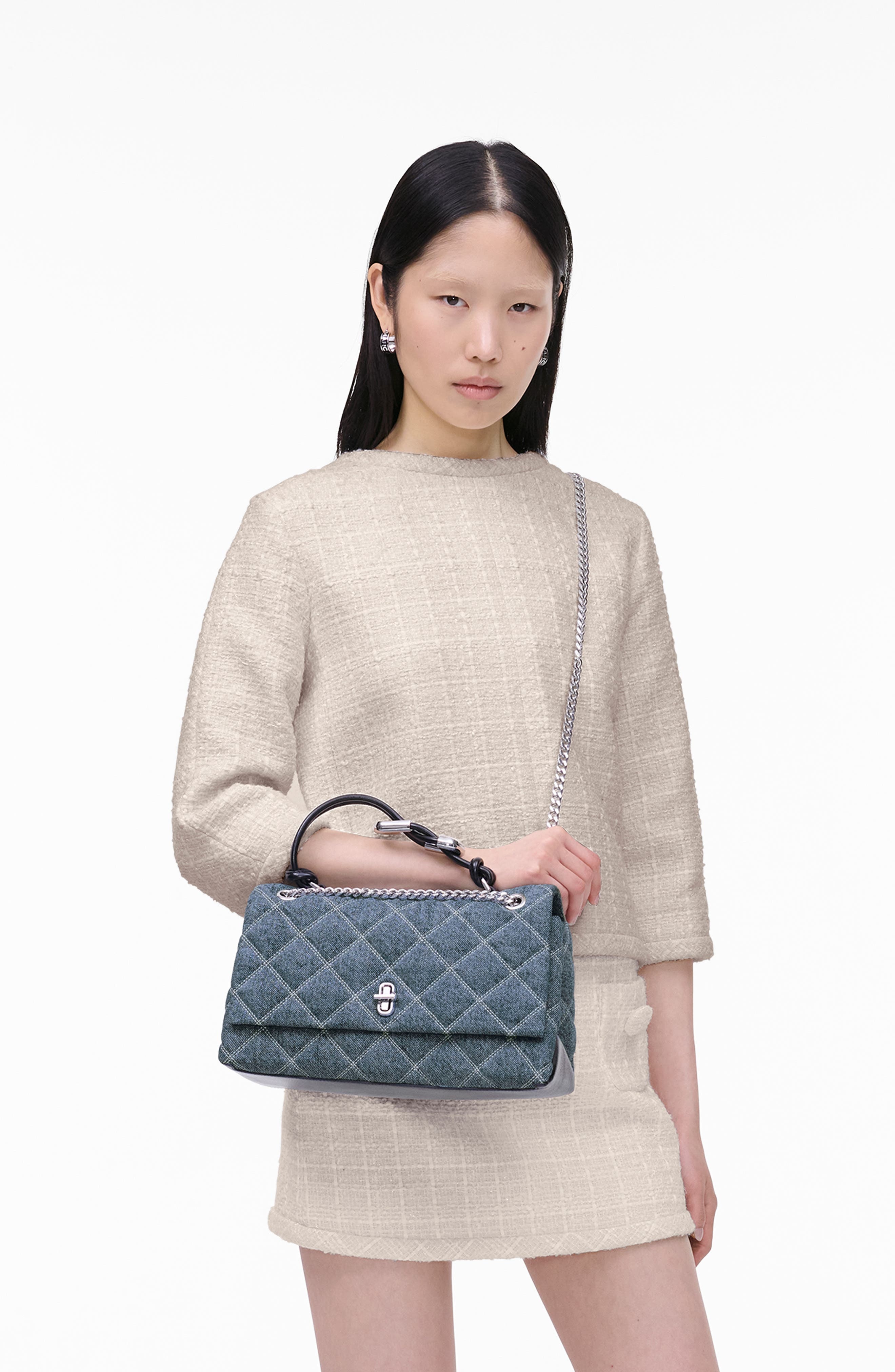 Marc Jacobs The Quilted Denim Dual Chain Shoulder Bag in Light Wash Indigo at Nordstrom - 3
