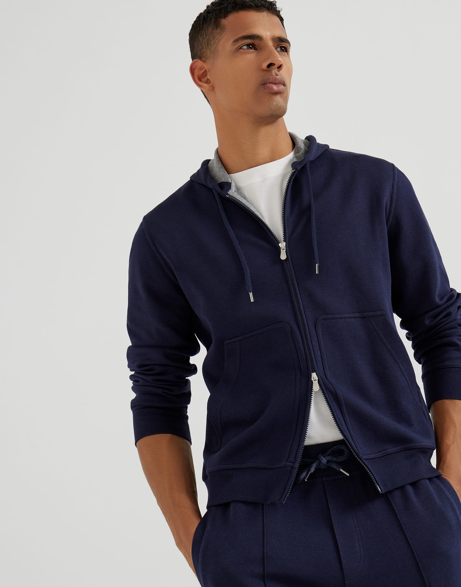 Cotton, cashmere and silk French terry double cloth hooded sweatshirt with zipper - 4