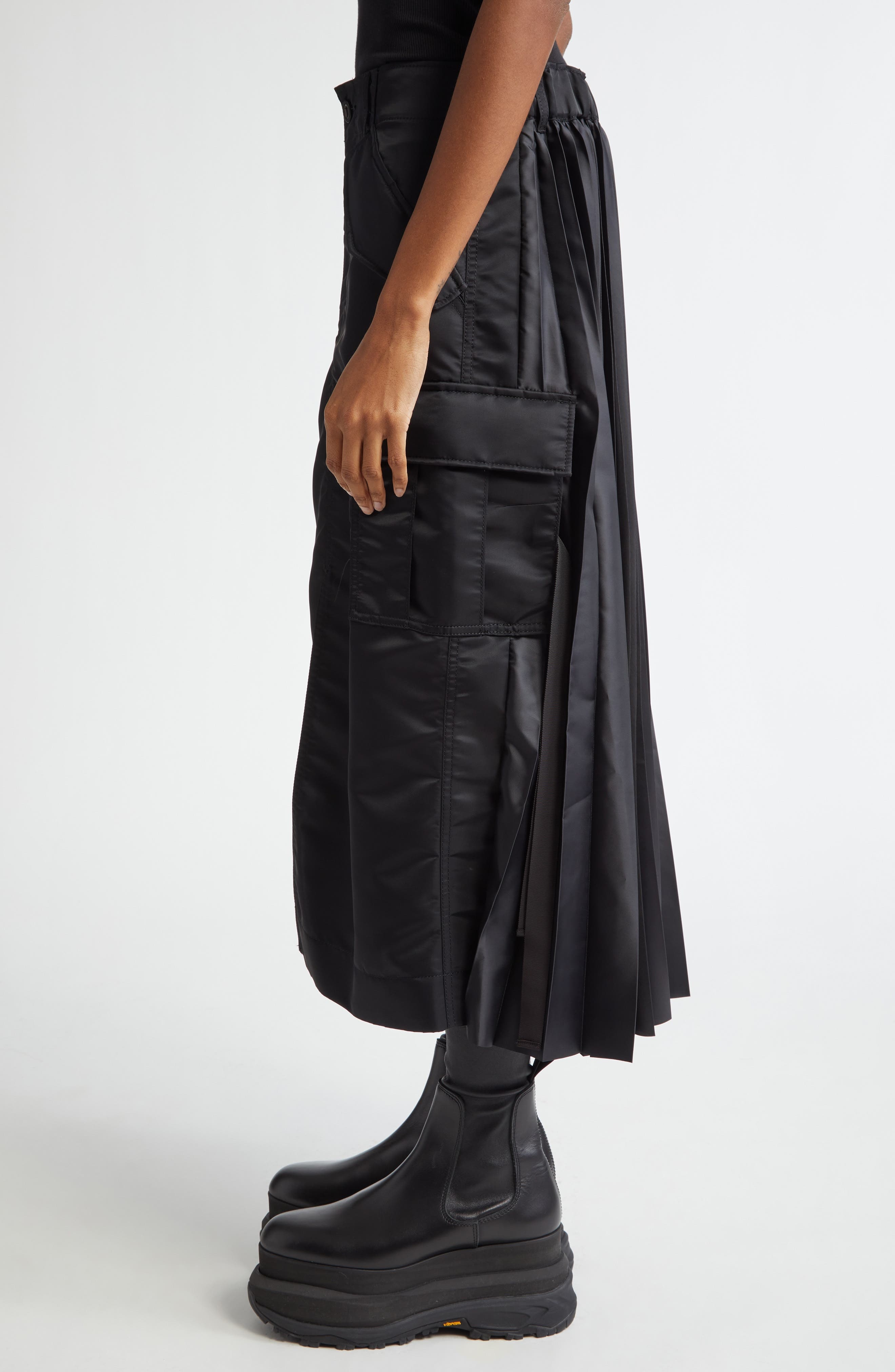 Insulated Nylon Twill Midi Cargo Skirt - 4
