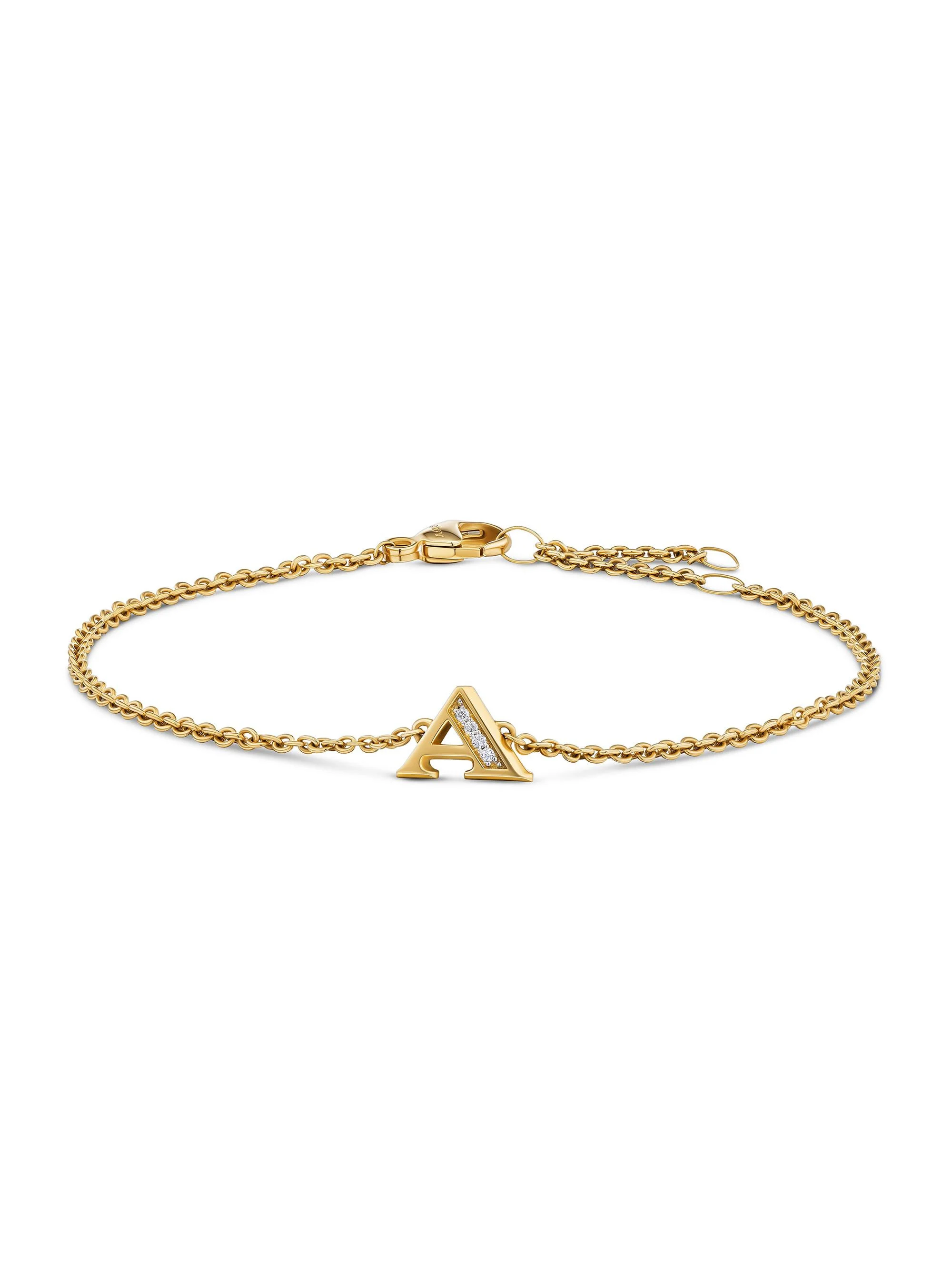 Women's Petite Pavé Initial Chain Bracelet in 18K Yellow Gold - Initial A - 1