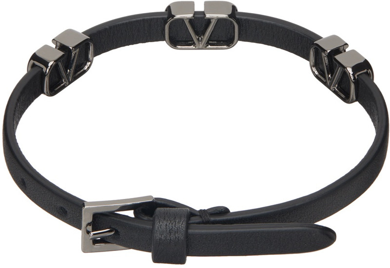 Valentino Black VLogo Signature Leather Bracelet outlook
