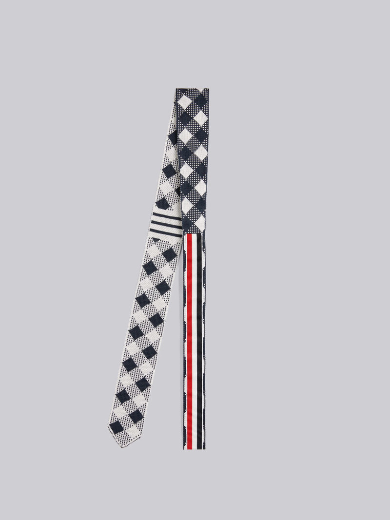 Navy Knitted Silk Jacquard Gingham Check 4-Bar Tie 3