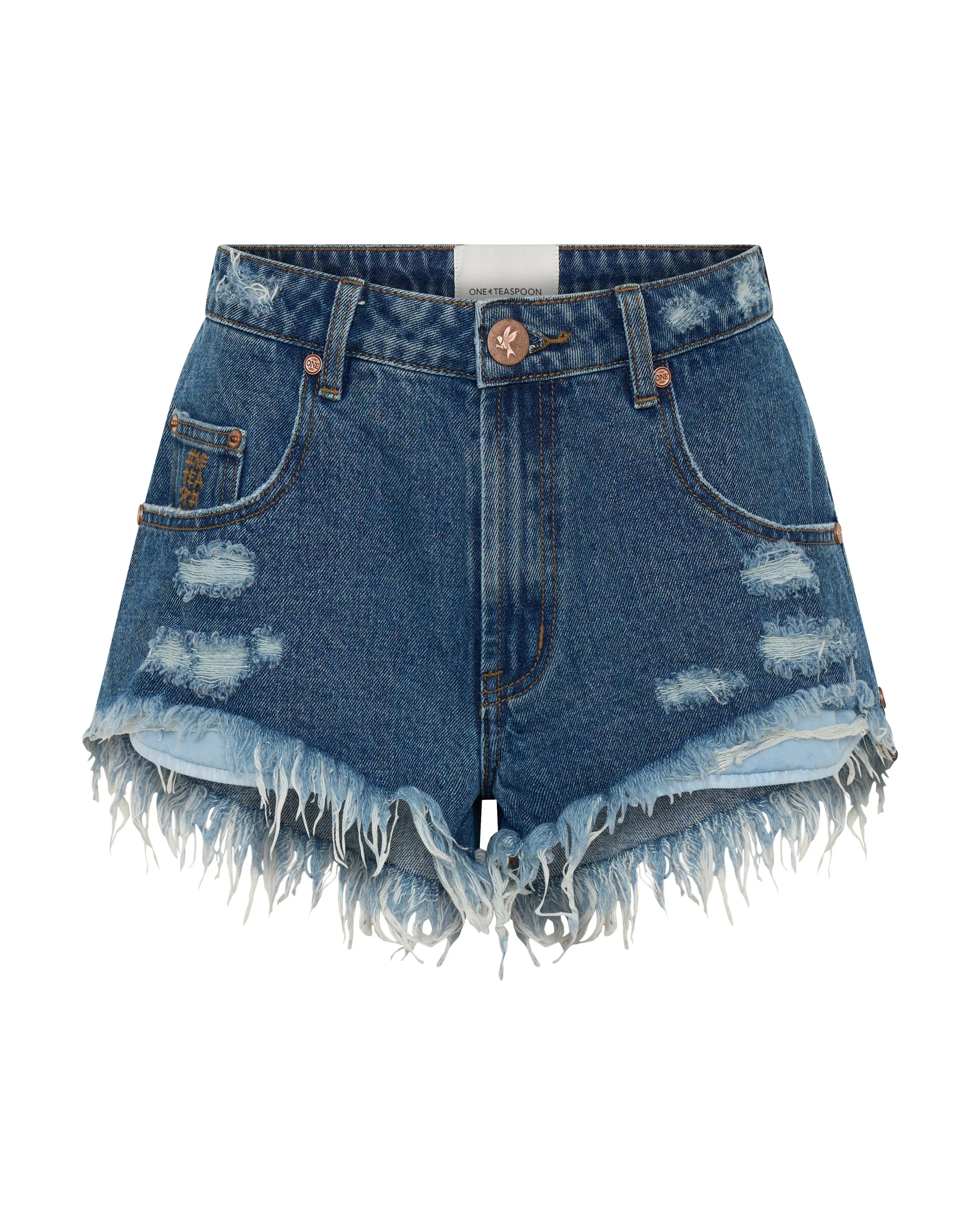 Renegades High Waist Denim Shorts - Badlands Blue - 1