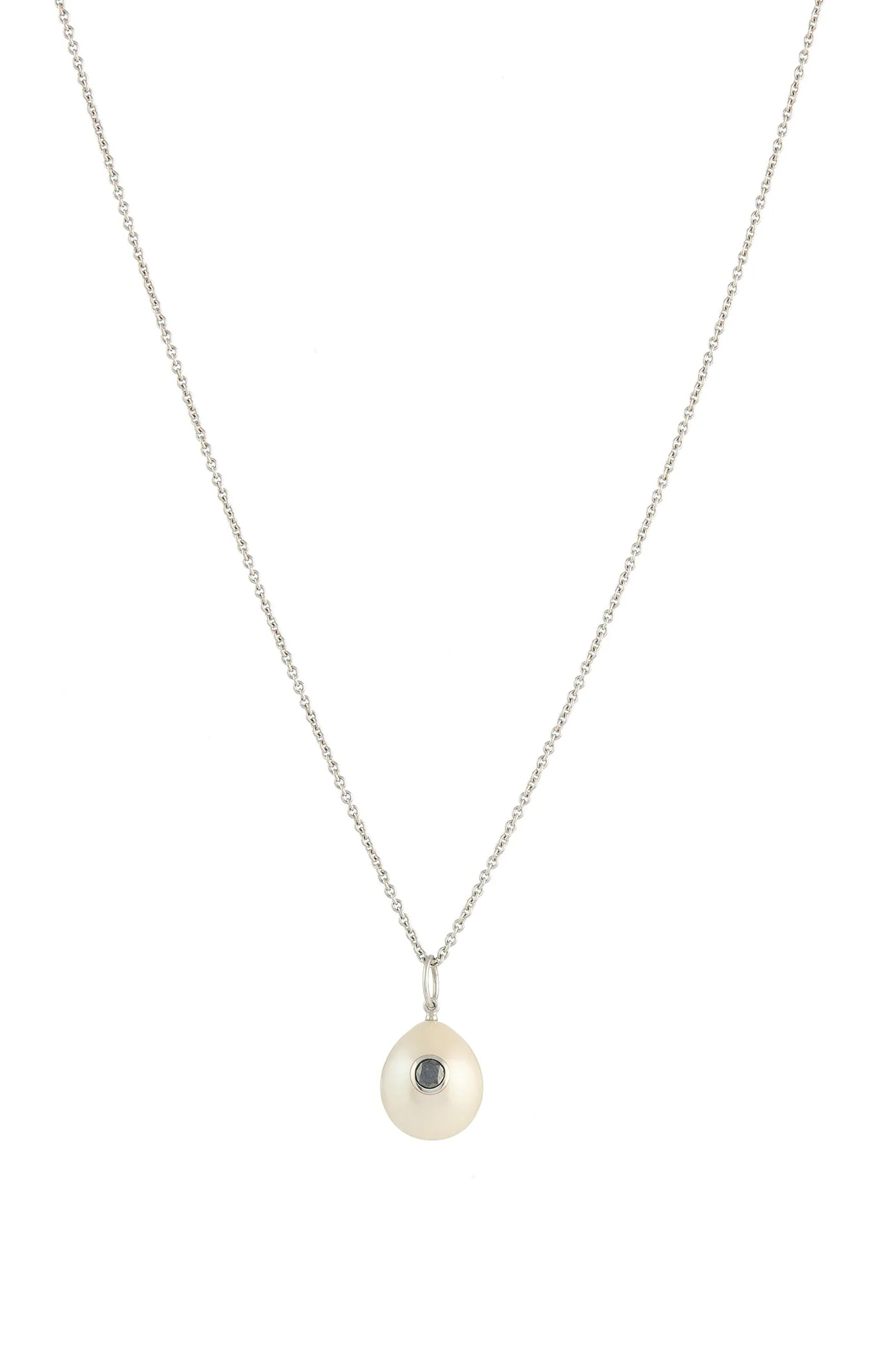 Pearl Pendant Necklace in Platinum & Black Diamond - 1