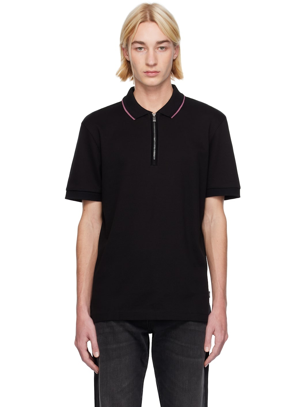 Black Zip Placket Polo - 1