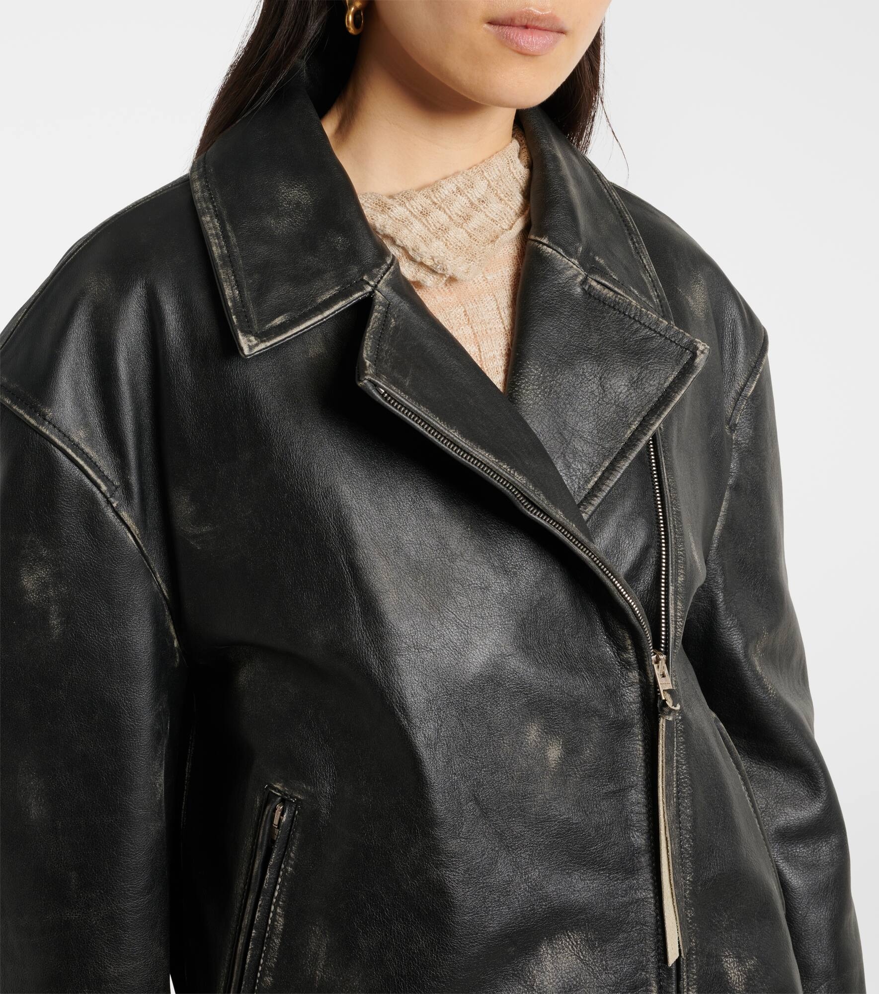 Leather biker jacket - 5