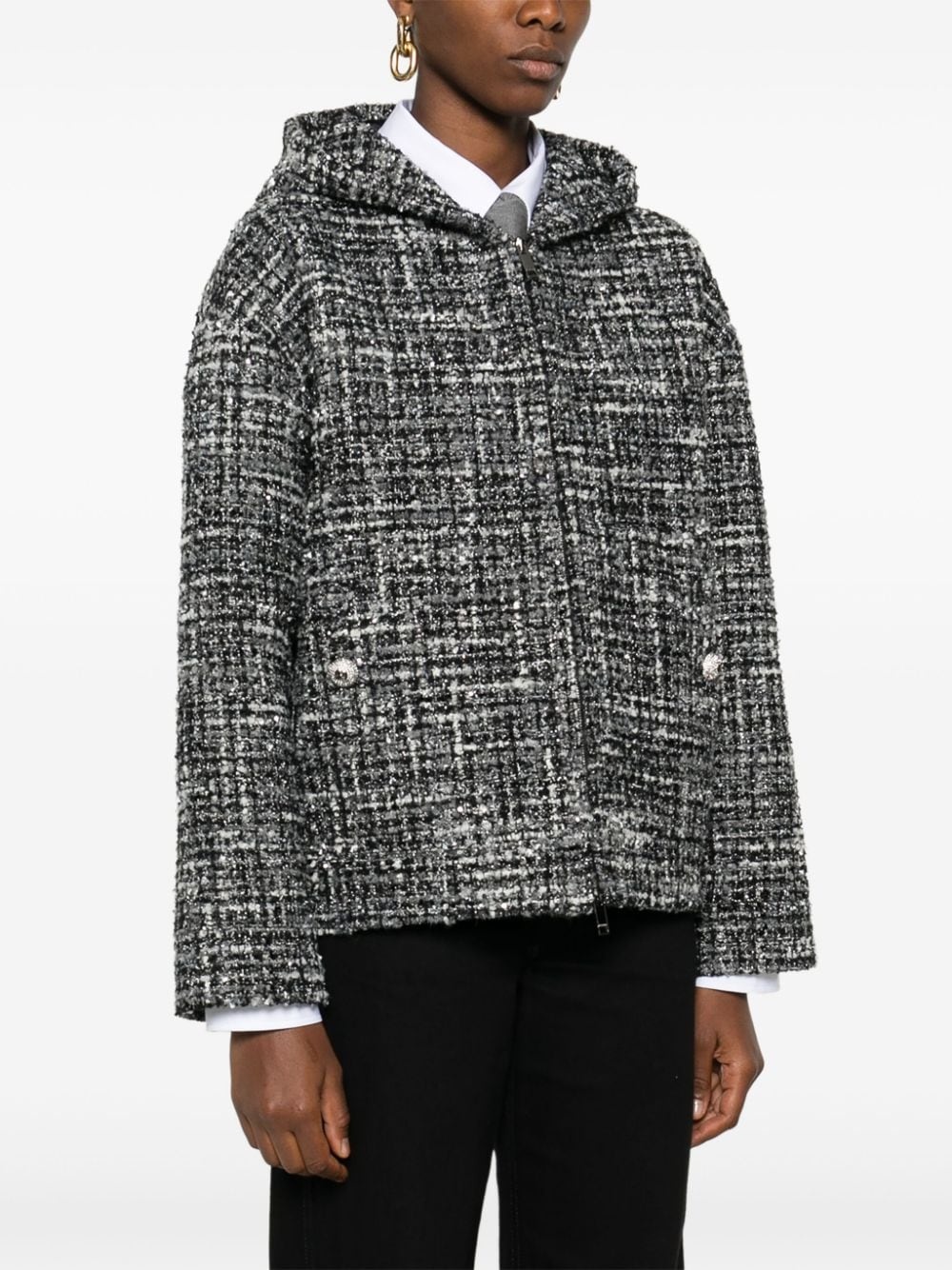 hooded tweed jacket - 3