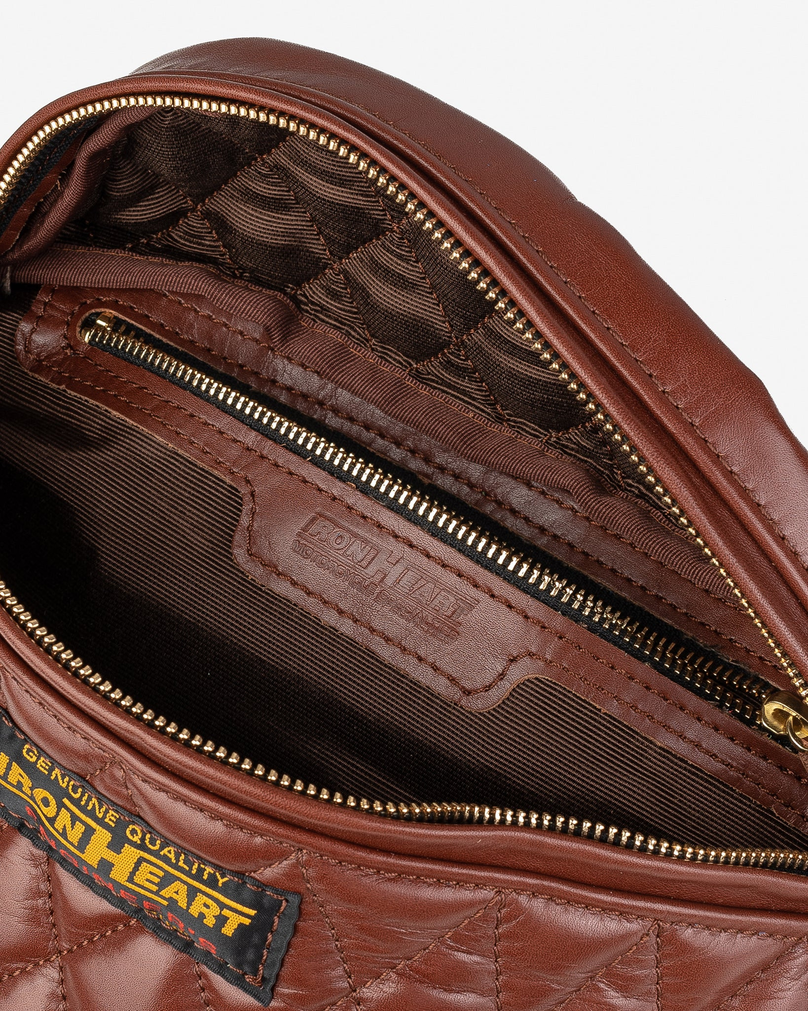 IHE-45-BRN Diamond Stitched Leather Waist Bag - Brown - 10