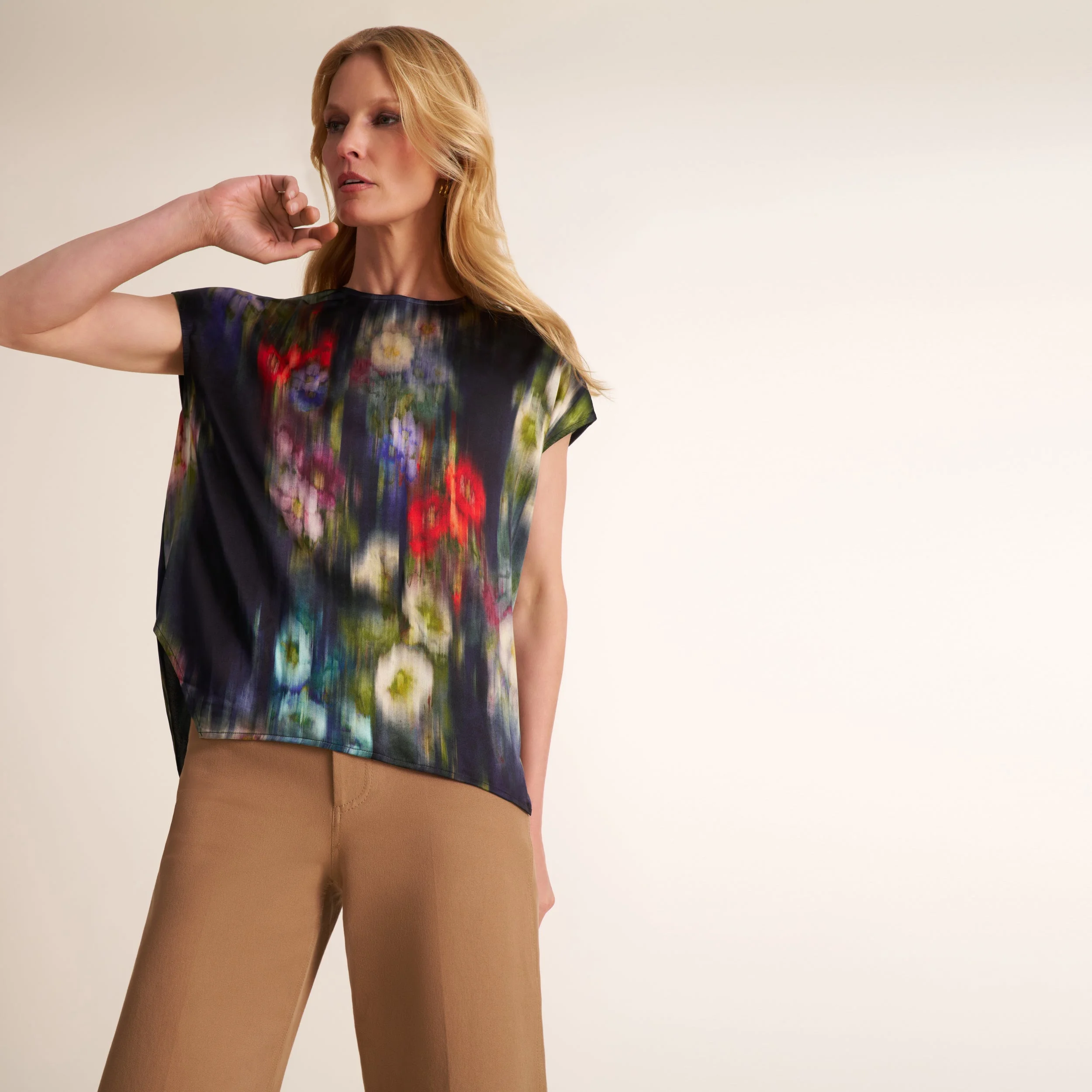 Didion Drape Top - Printed Silk Charmeuse Blend - 1