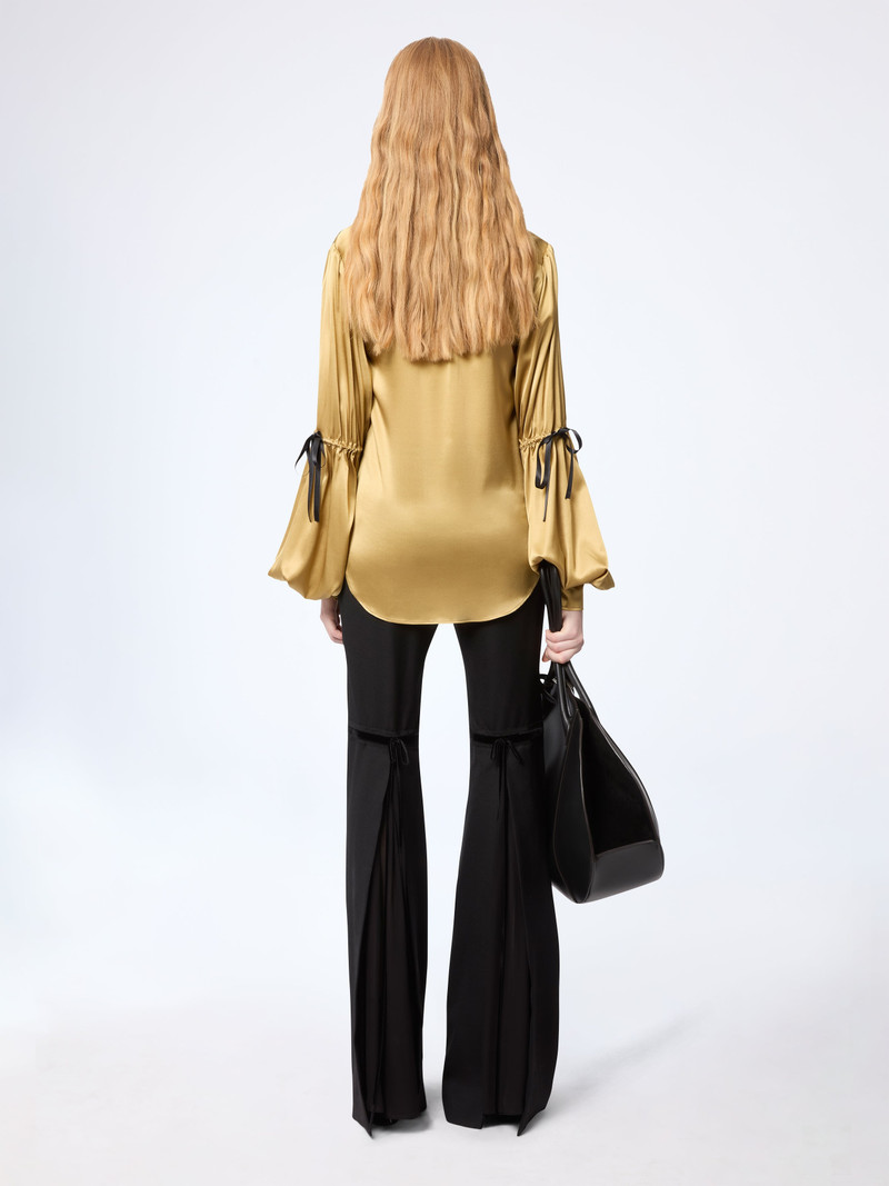 Gold Silk Satin Shirt With Bow Details 4