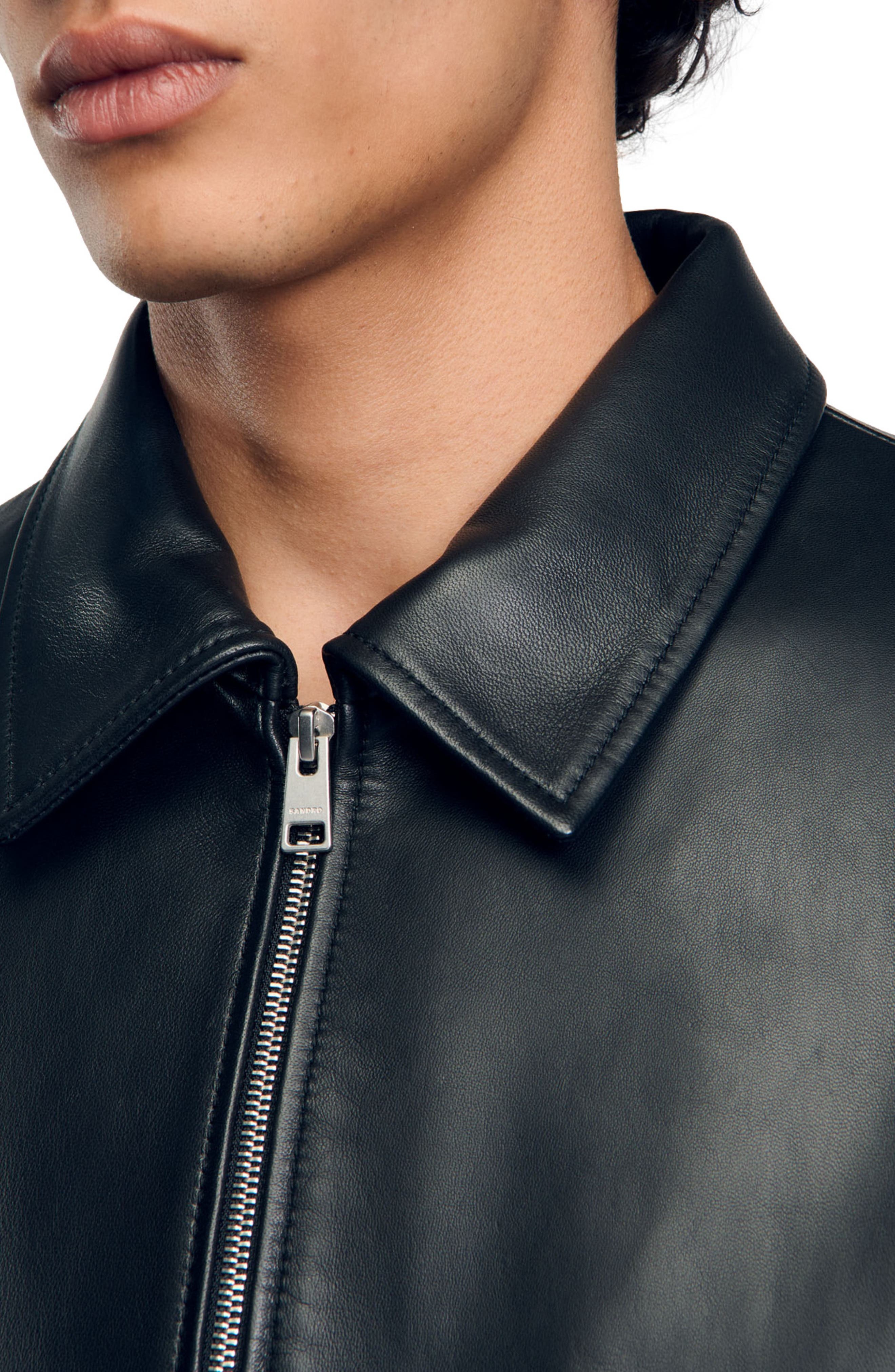 SANDRO Plain leather jacket in Black at Nordstrom - 4