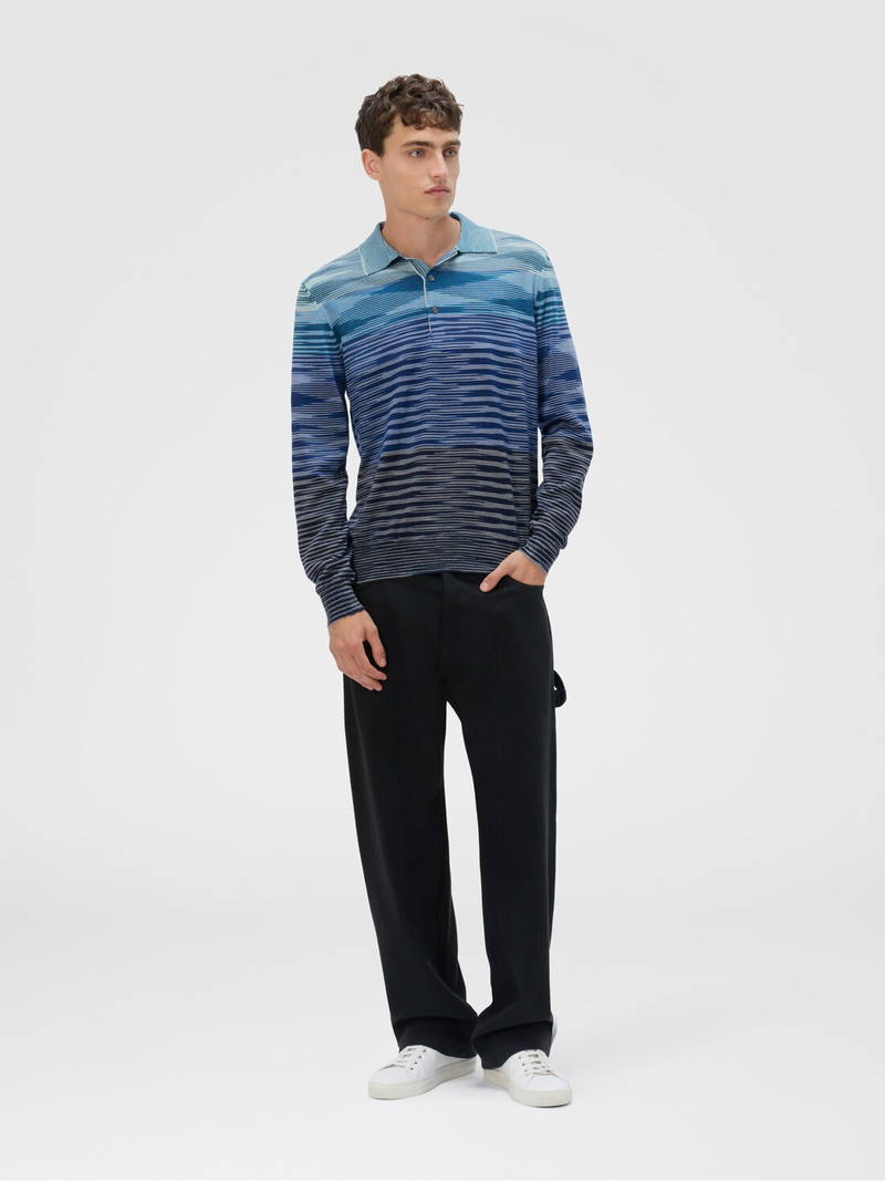 Missoni Long Sleeve Polo in Pure Wool with Flame Pattern outlook