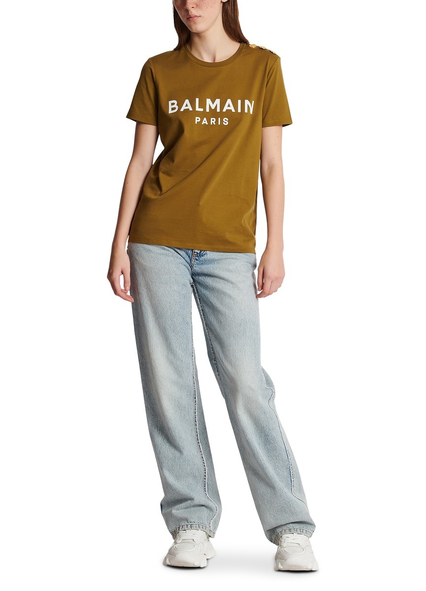 Eco-responsible cotton T-shirt with Balmain logo print - 5