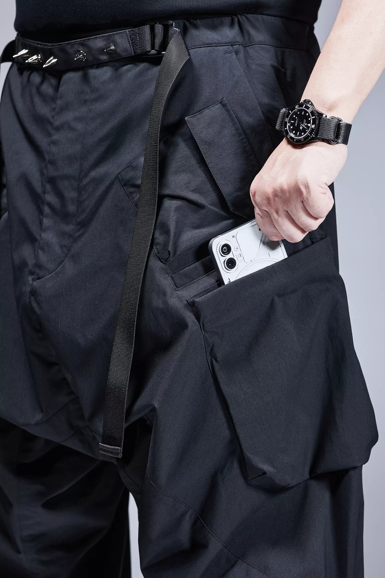 P30AL-E Encapsulated Nylon Ultrawide Drawcord Cargo Trouser Black - 23