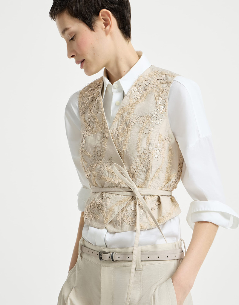 Techno cotton poplin vest with dazzling seabed embroidery 5