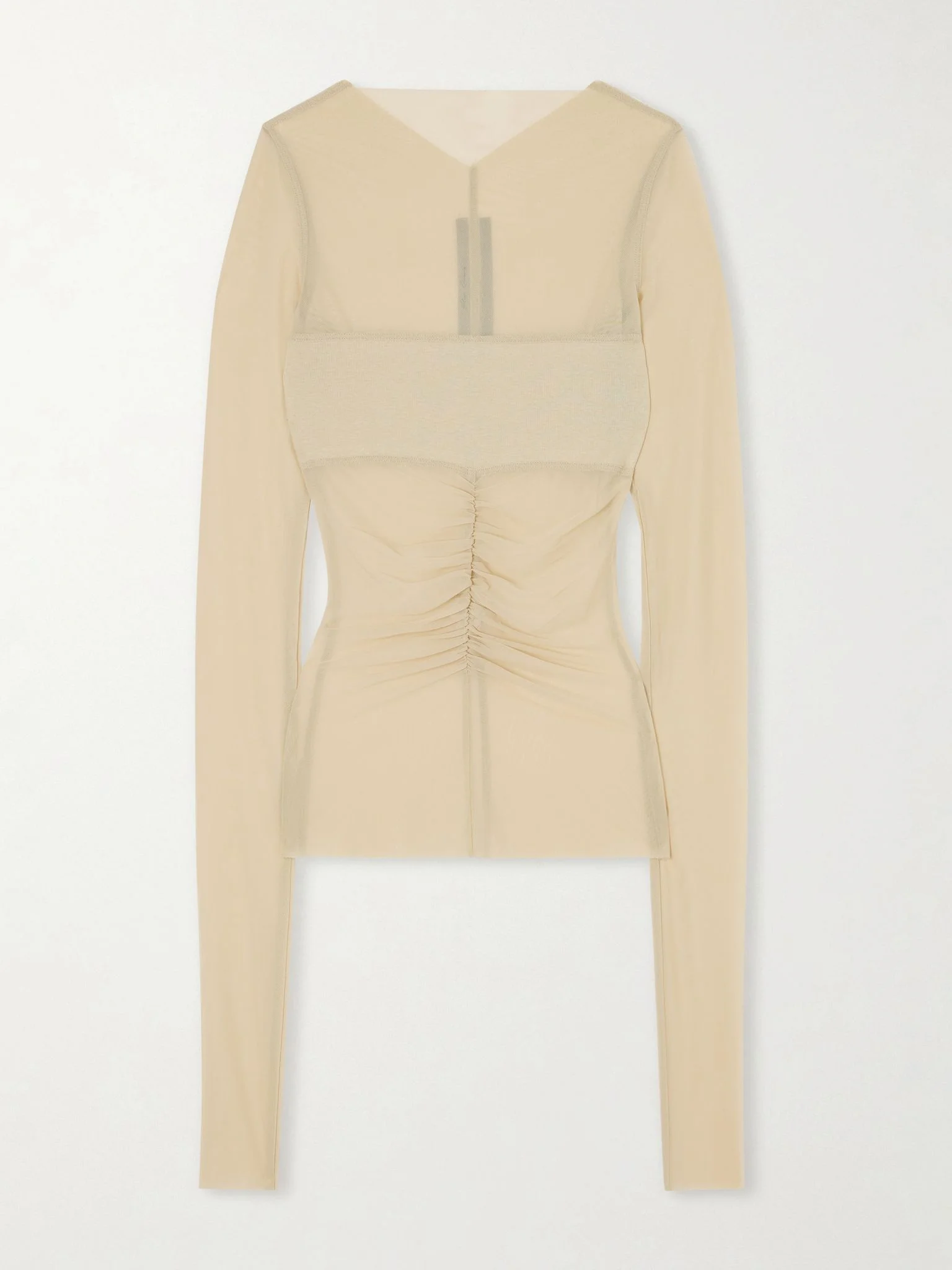 Ruched stretch-mesh T-shirt Sand - 1