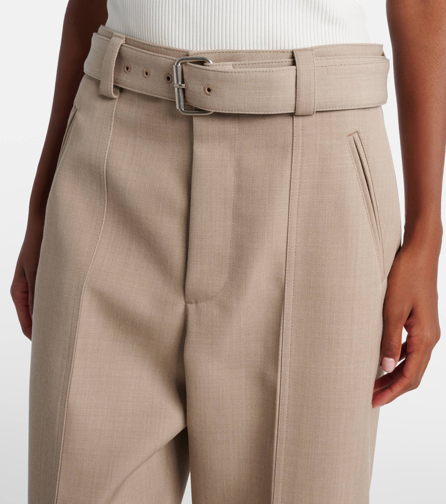 Belted high-rise wool straight pants - 4