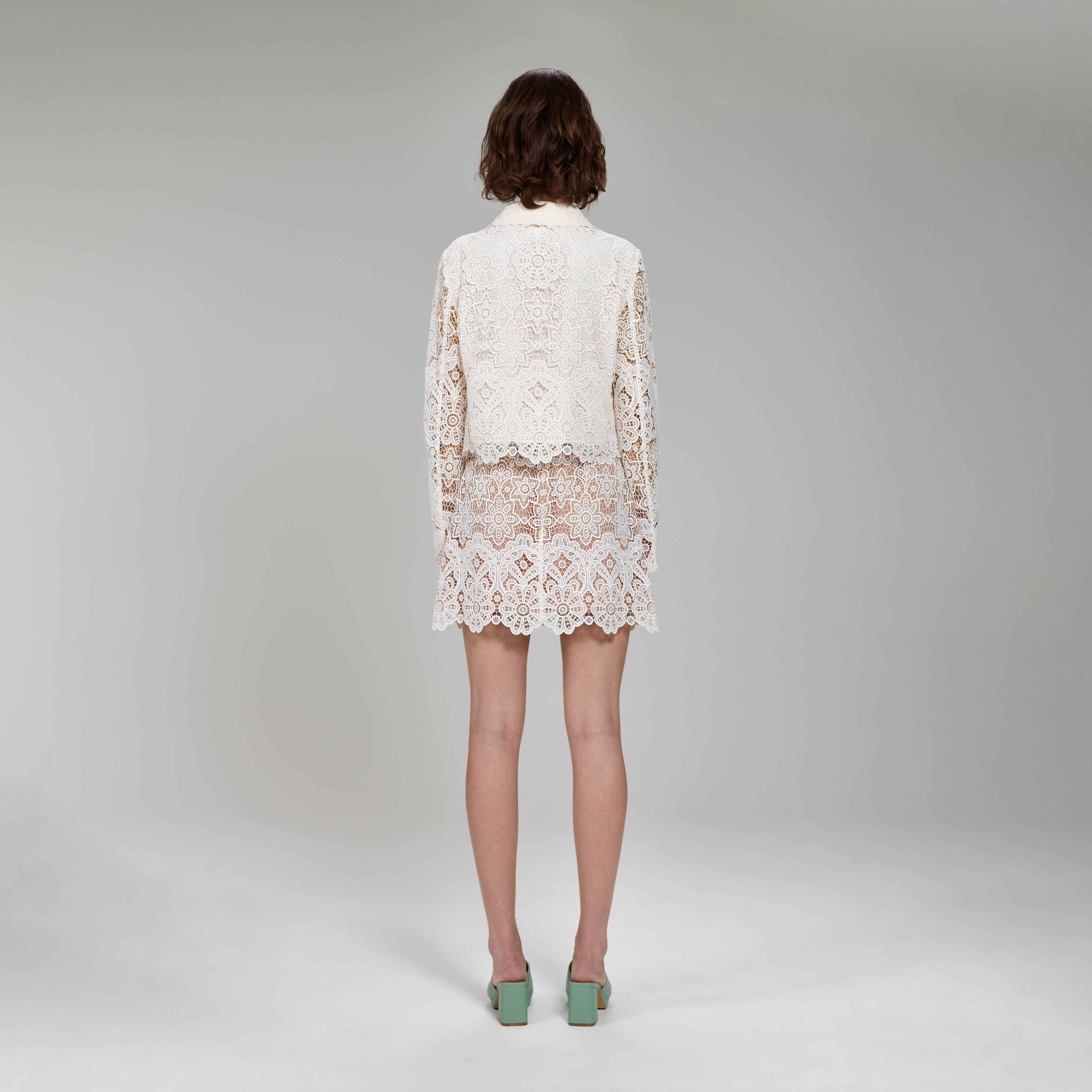 Ivory Floral Guipure Cropped Jacket - 3