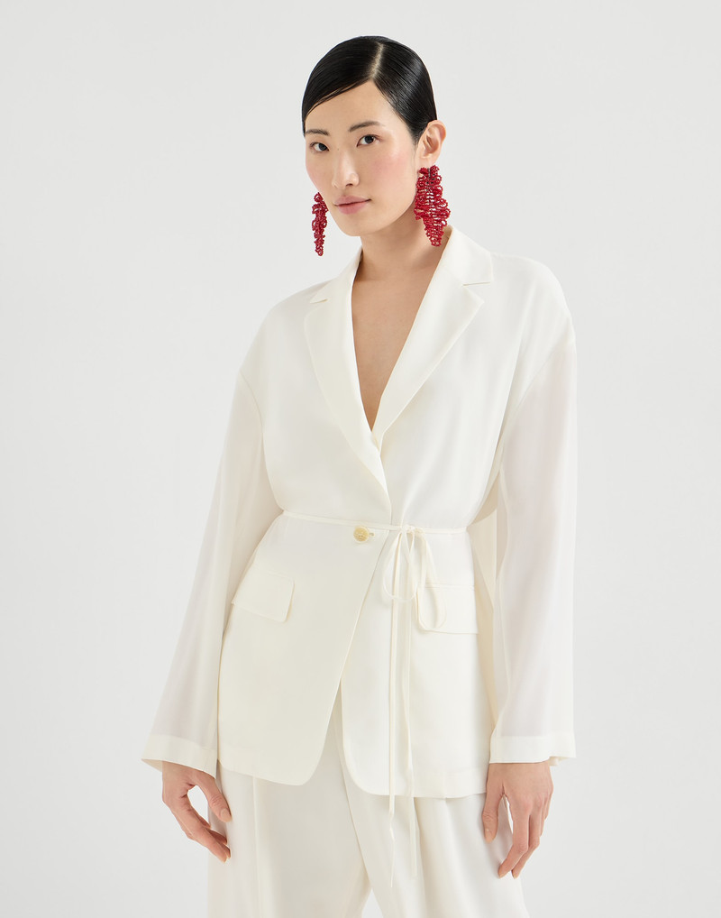 Brunello Cucinelli Sablé silk crêpe blazer with monili outlook