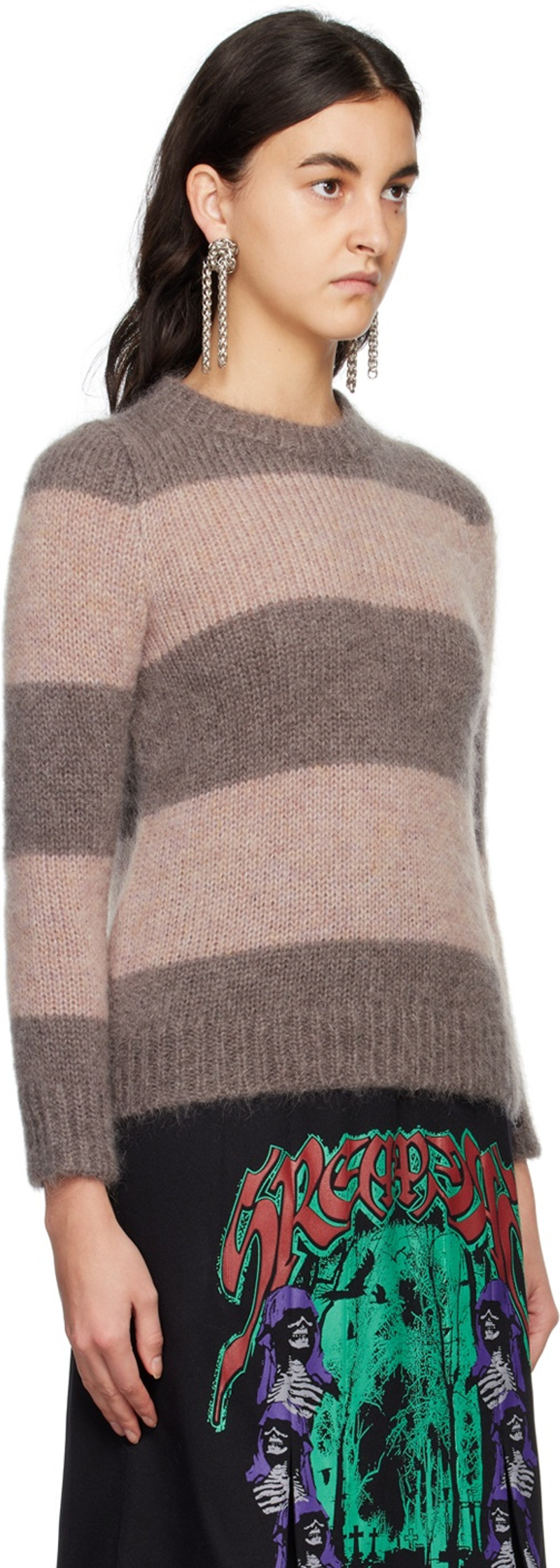 Raf Simons Taupe & Pink Stripe Sweater outlook
