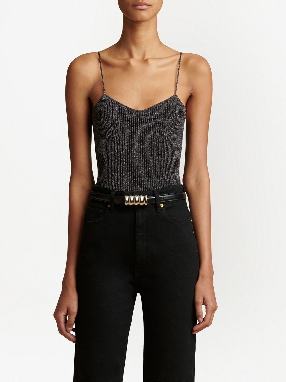 thin-straps ribbed-knit top - 2