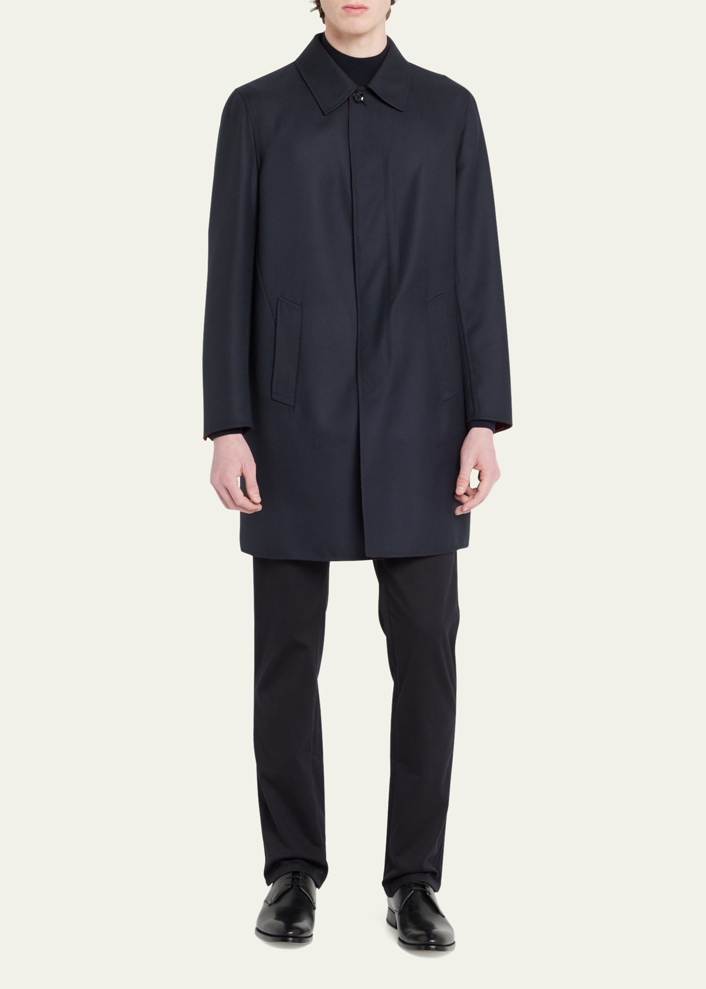 Men's Amaranth Wool Navy Blue Top Coat - 2