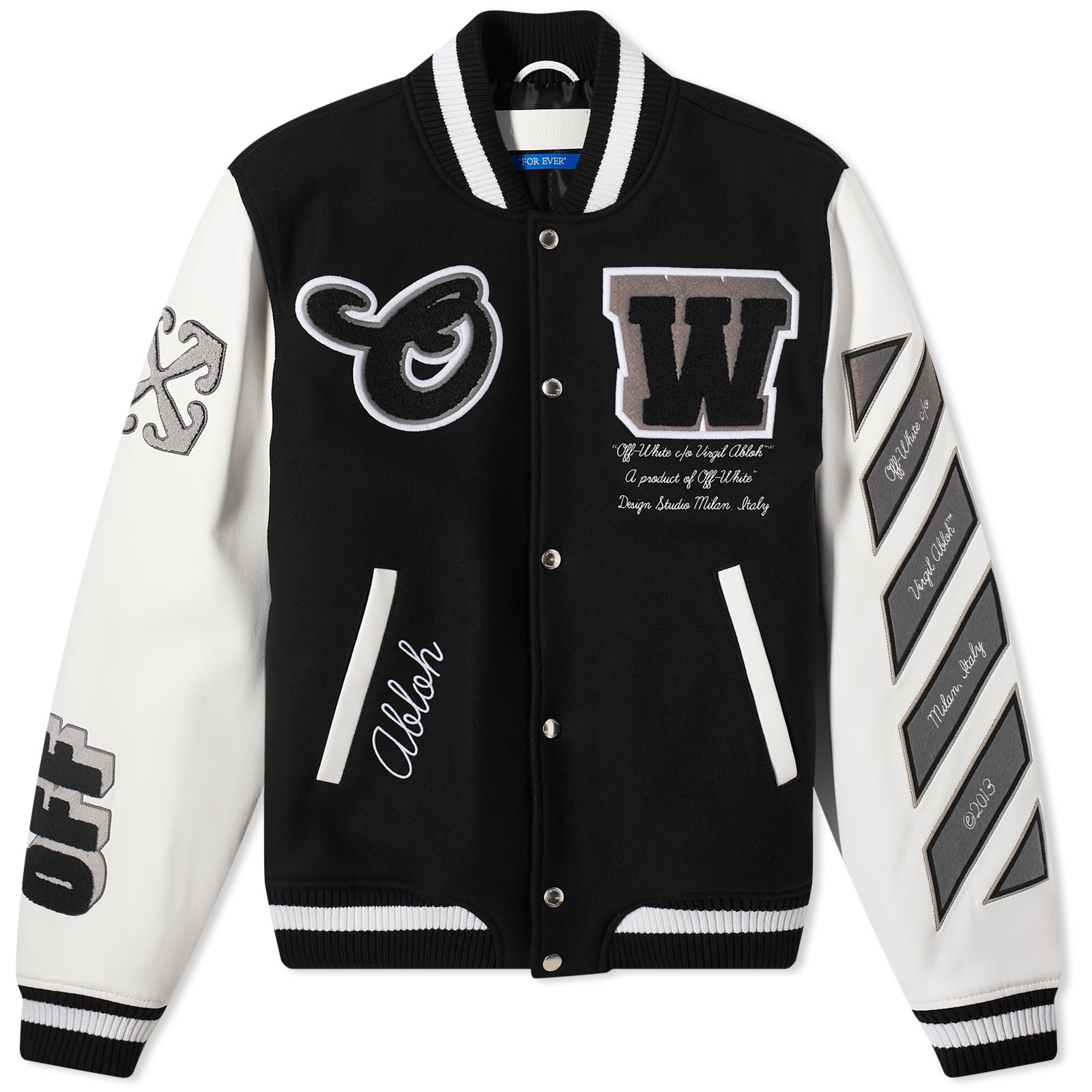 【関税＆送料込み】Off-White Wool Fitted Jacket Off-white Embroidered Wool-blend Varsity Jacket Black And
