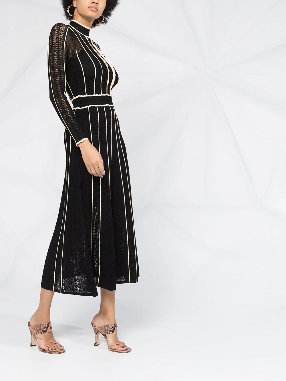 embroidered long-sleeve flared dress - 4