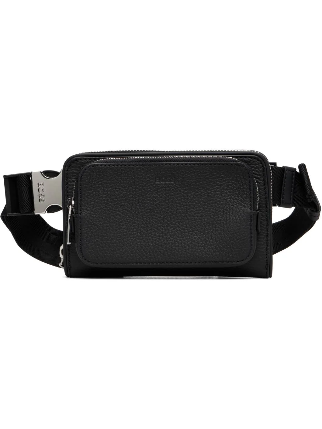Black Grained Leather Messenger Bag - 1