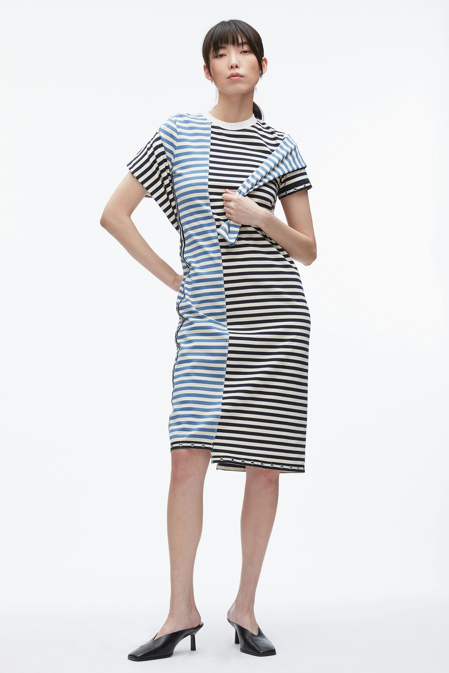 Patchwork Stripe T-shirt Dress - 1