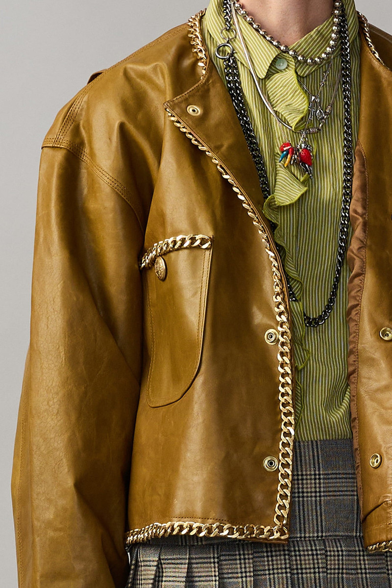 CHAIN EMBELLISHED CROPPED LEATHER JACKET 3