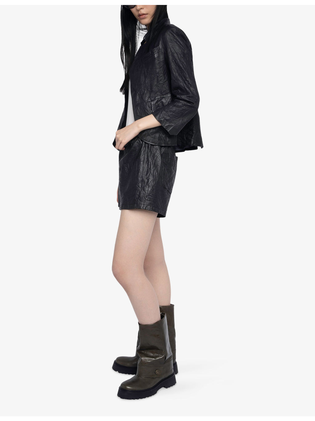 Angie Sleeve Patent-Leather Calf Boots - 2