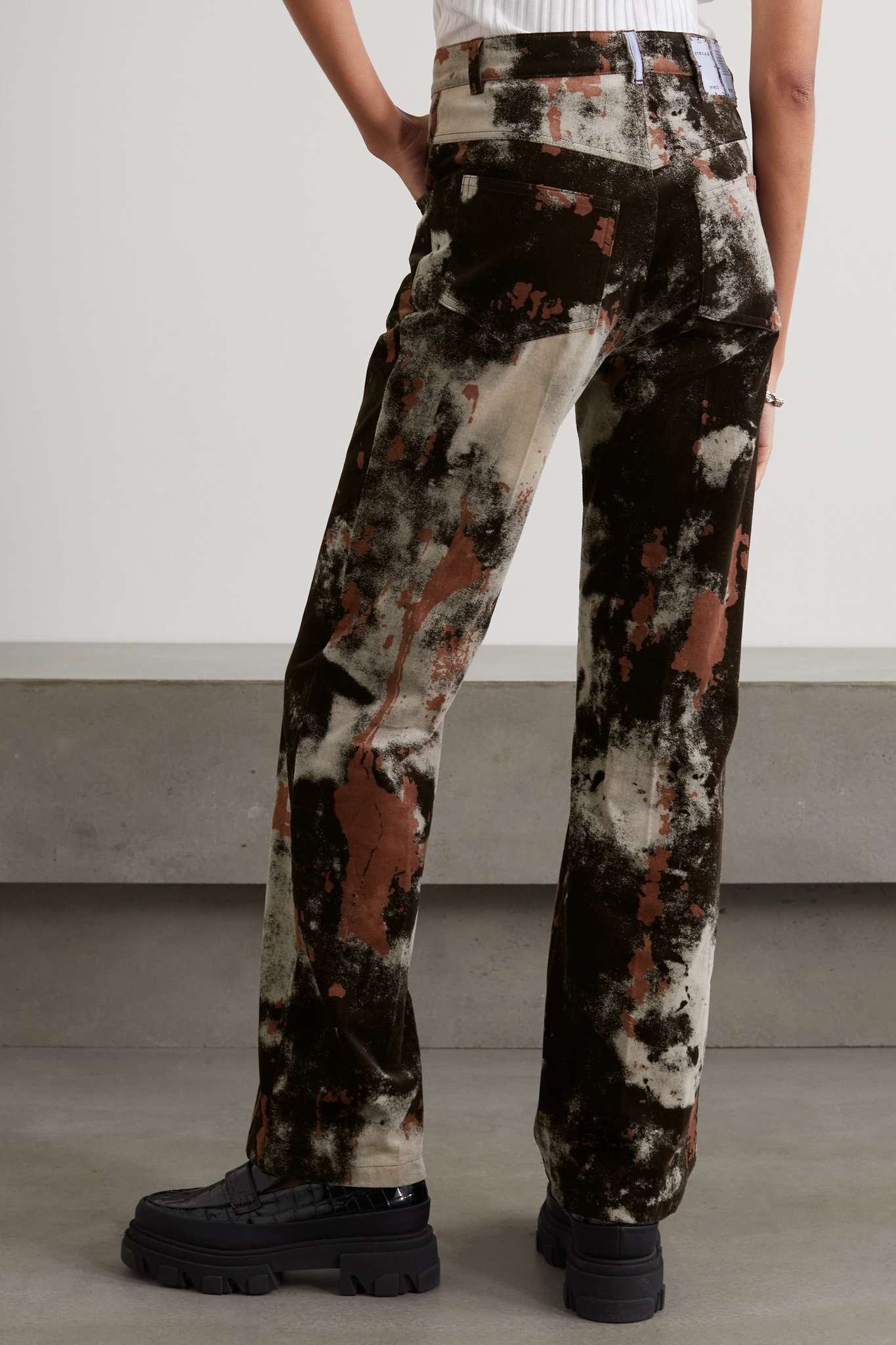 Striae printed cotton-blend velvet straight-leg pants - 4