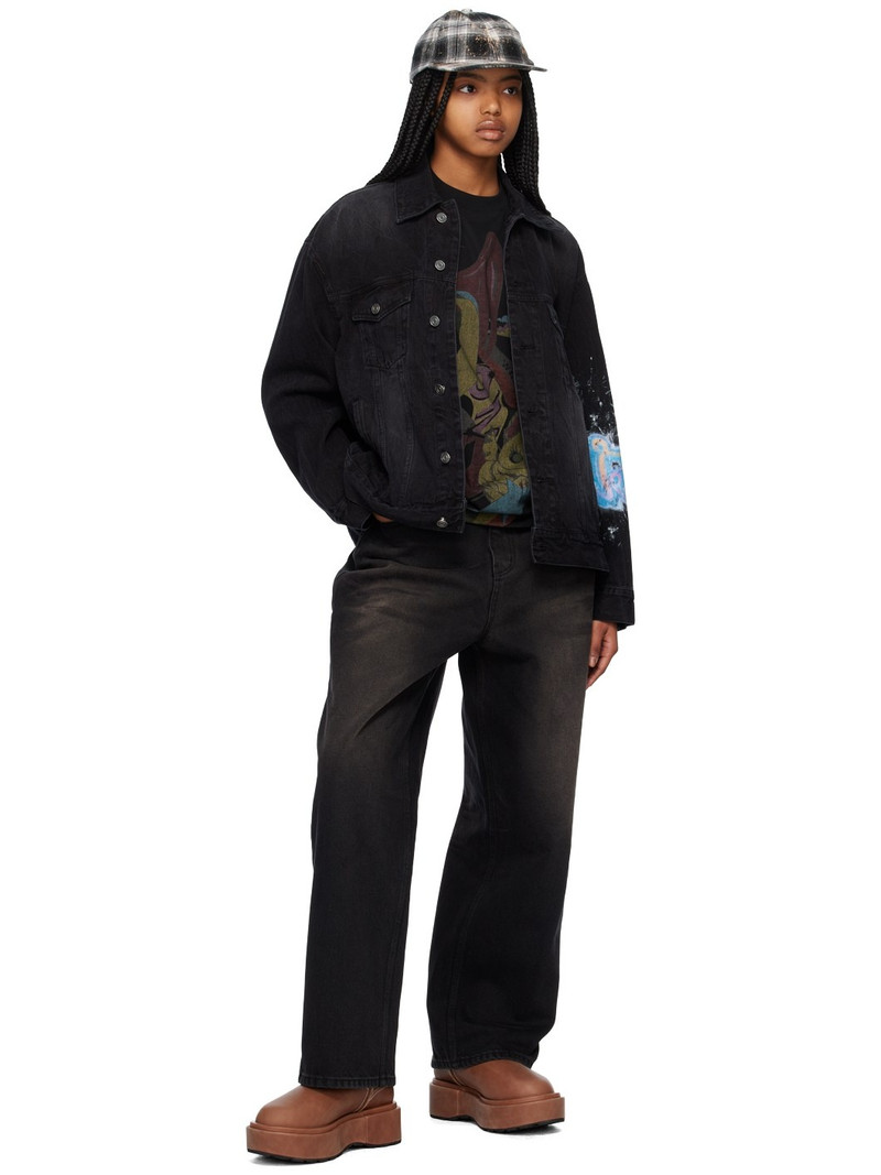 We11done Black Graphic Denim Jacket outlook