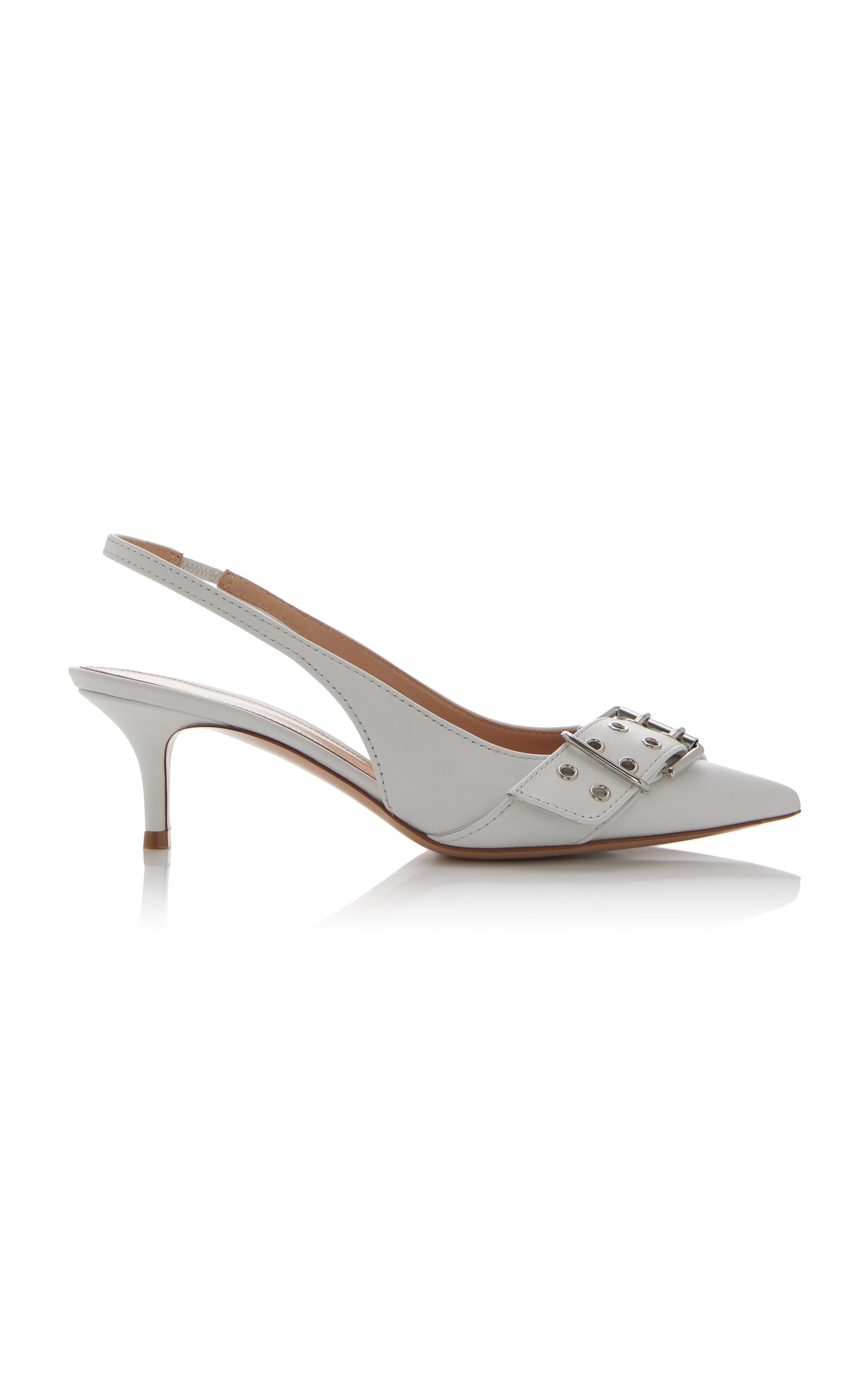 Vitello Buckle-Detailed Leather Slingback Pumps white - 1