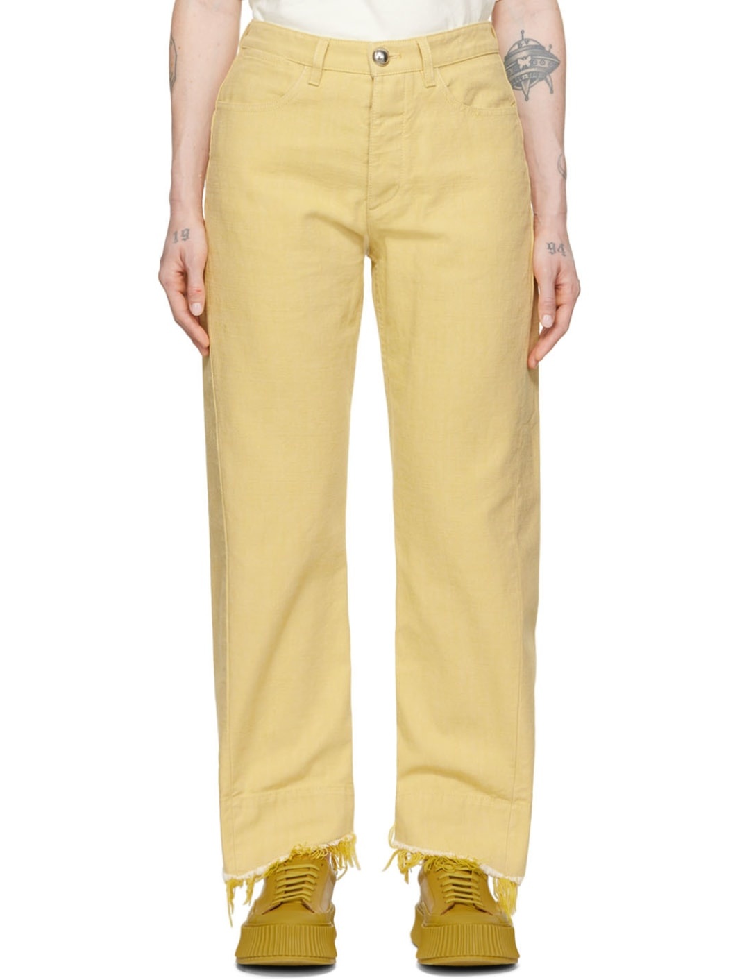 Yellow Raw-Cuff Jeans - 1