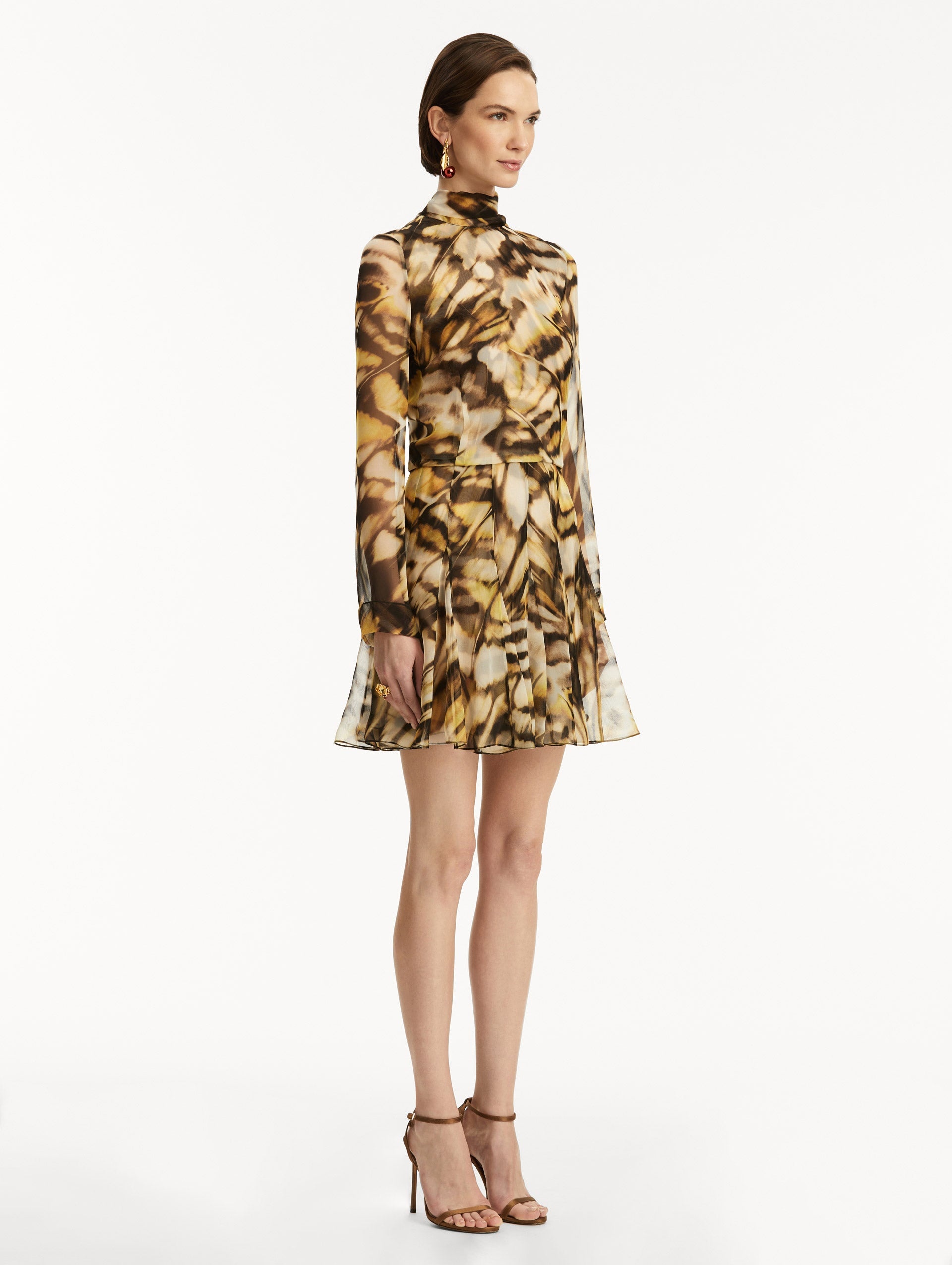 ABSTRACT BUTTERFLY SILK CHIFFON DRESS - 4