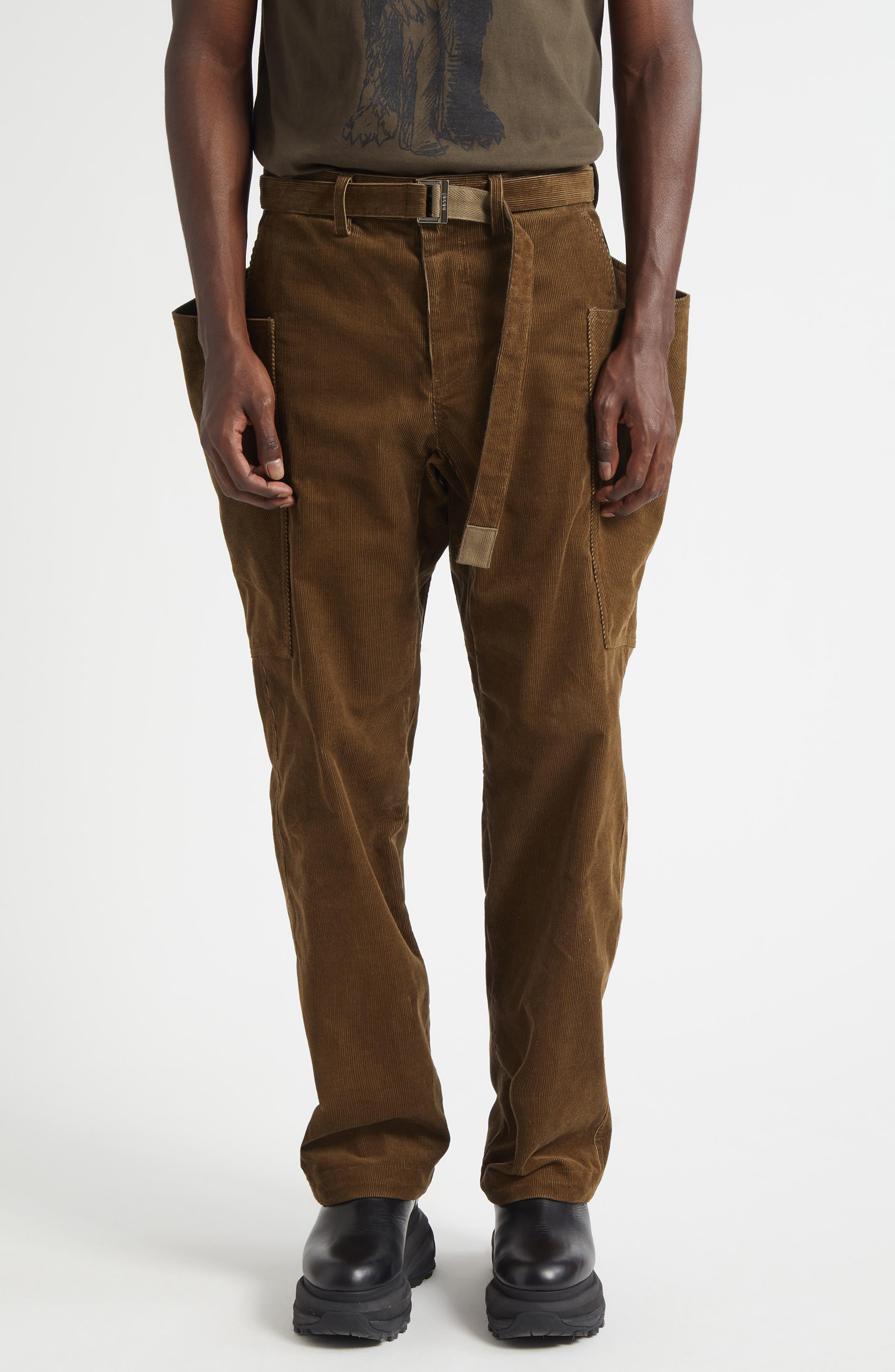 Sacai Corduroy Belted Pants in Khaki at Nordstrom - 1
