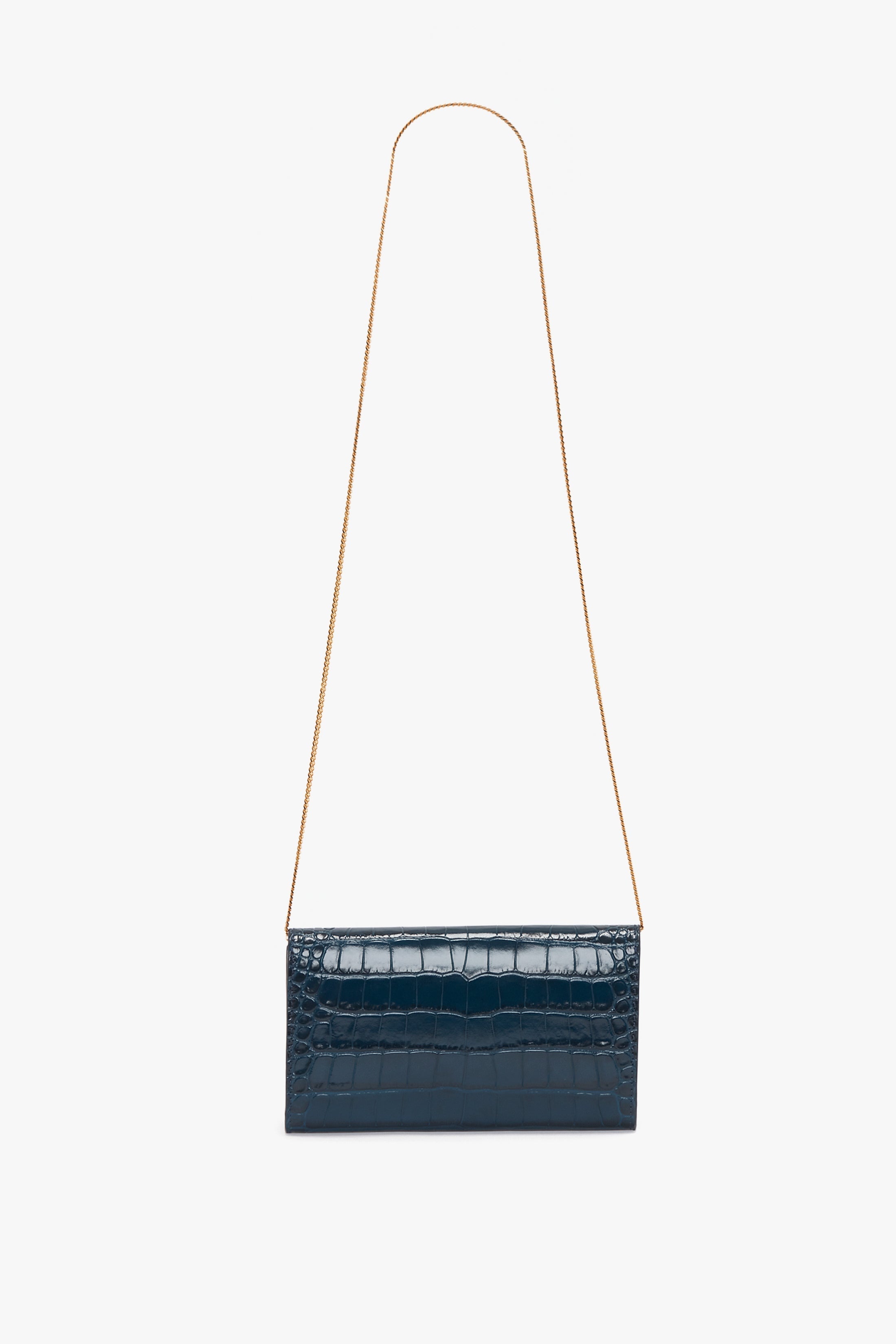 Wallet On Chain In Midnight Croc-Effect Leather - 4