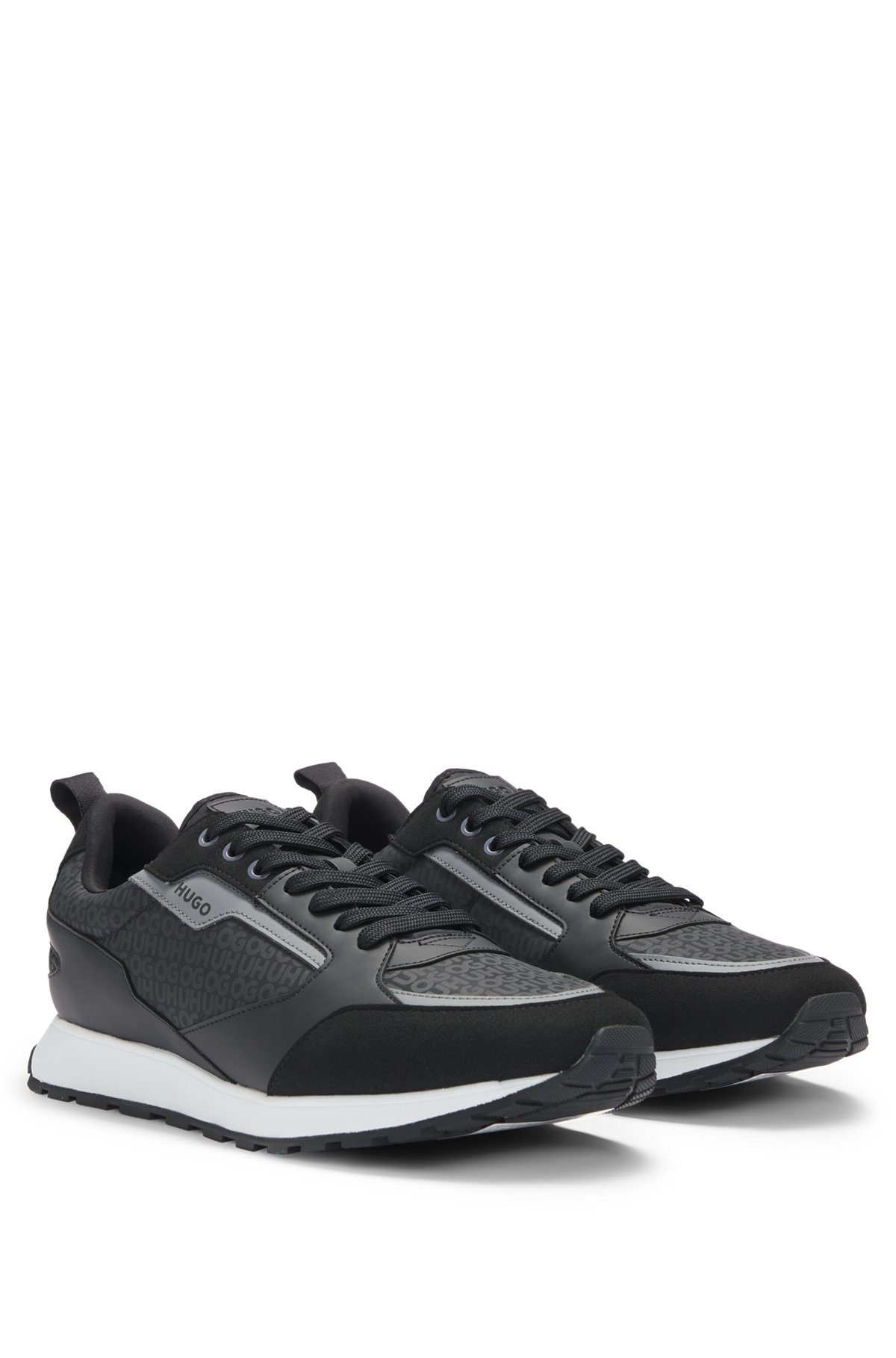 MIXED-MATERIAL LACE-UP TRAINERS WITH MONOGRAMMED UPPER - 2
