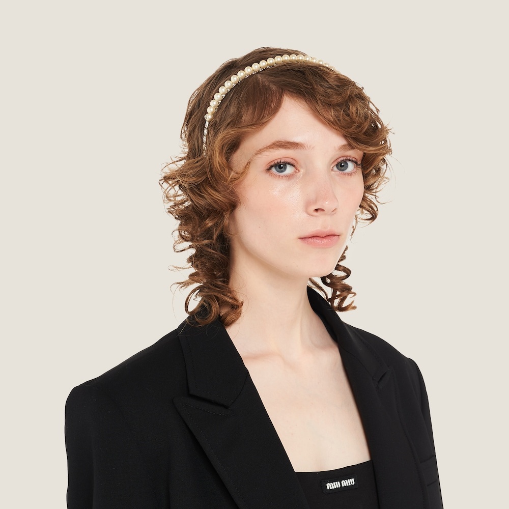 Metal headband with pearls and crystals - 1