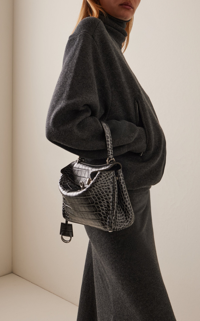 BALENCIAGA Rodeo Croc-Effect Metallic Leather Top Handle Bag metallic outlook