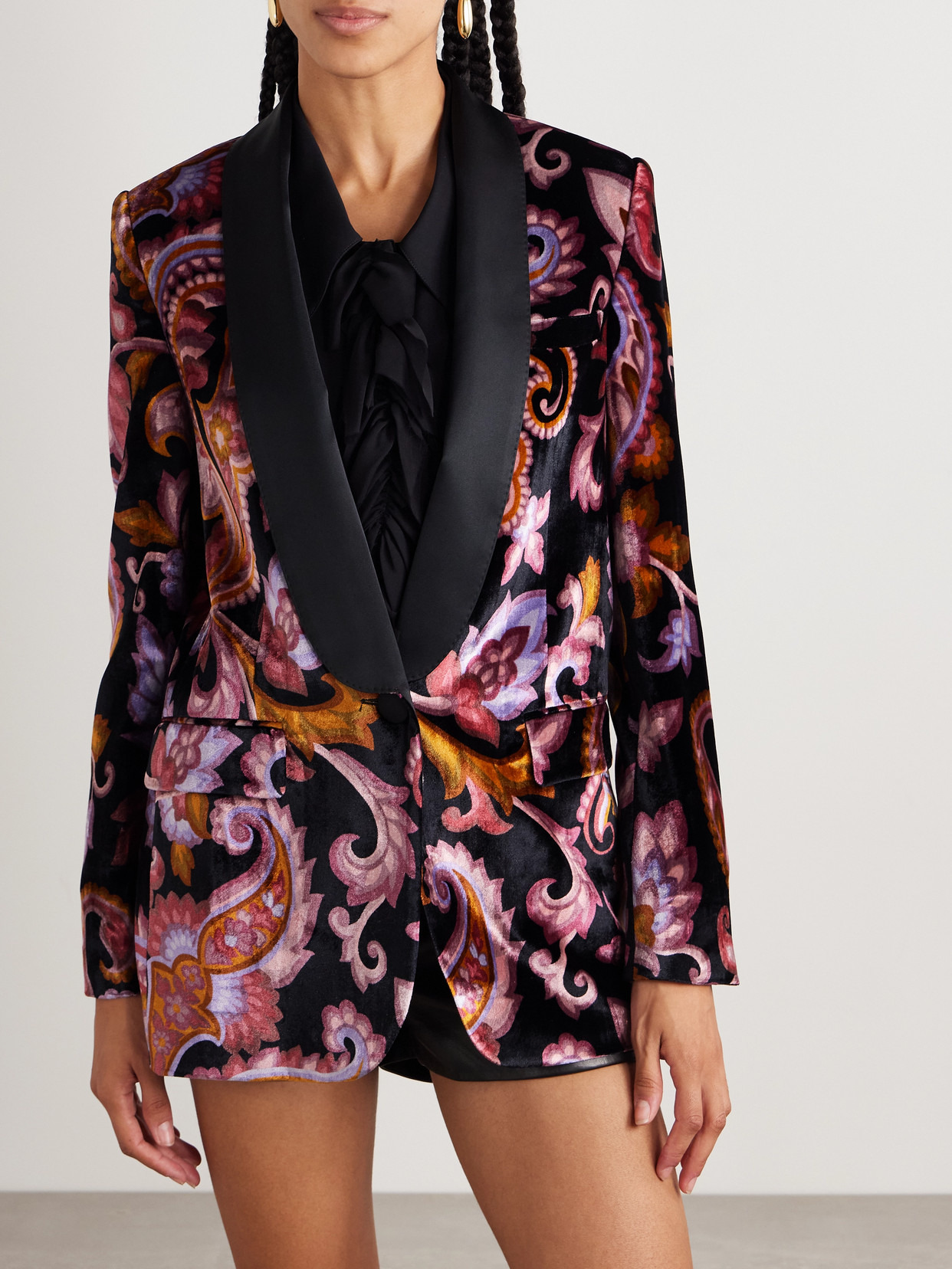 Satin-trimmed Paisley-print Velvet Blazer - 4