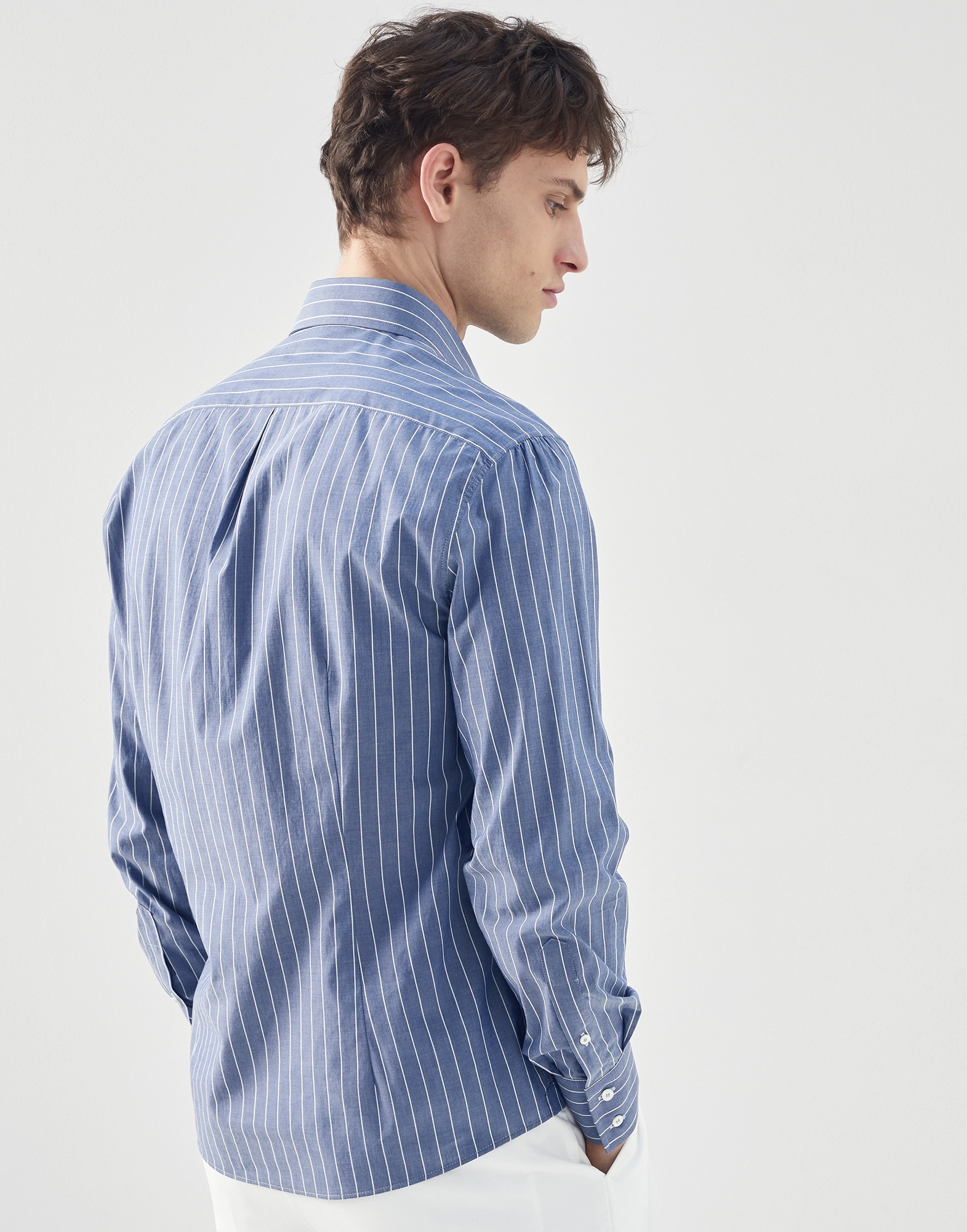 Lightweight striped poplin slim fit shirt with button-down collar - 2