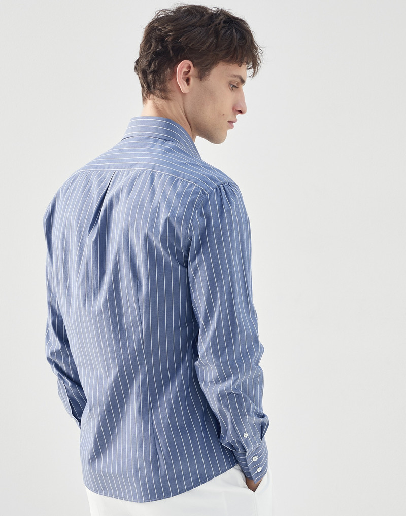 Lightweight striped poplin slim fit shirt with button-down collar 2