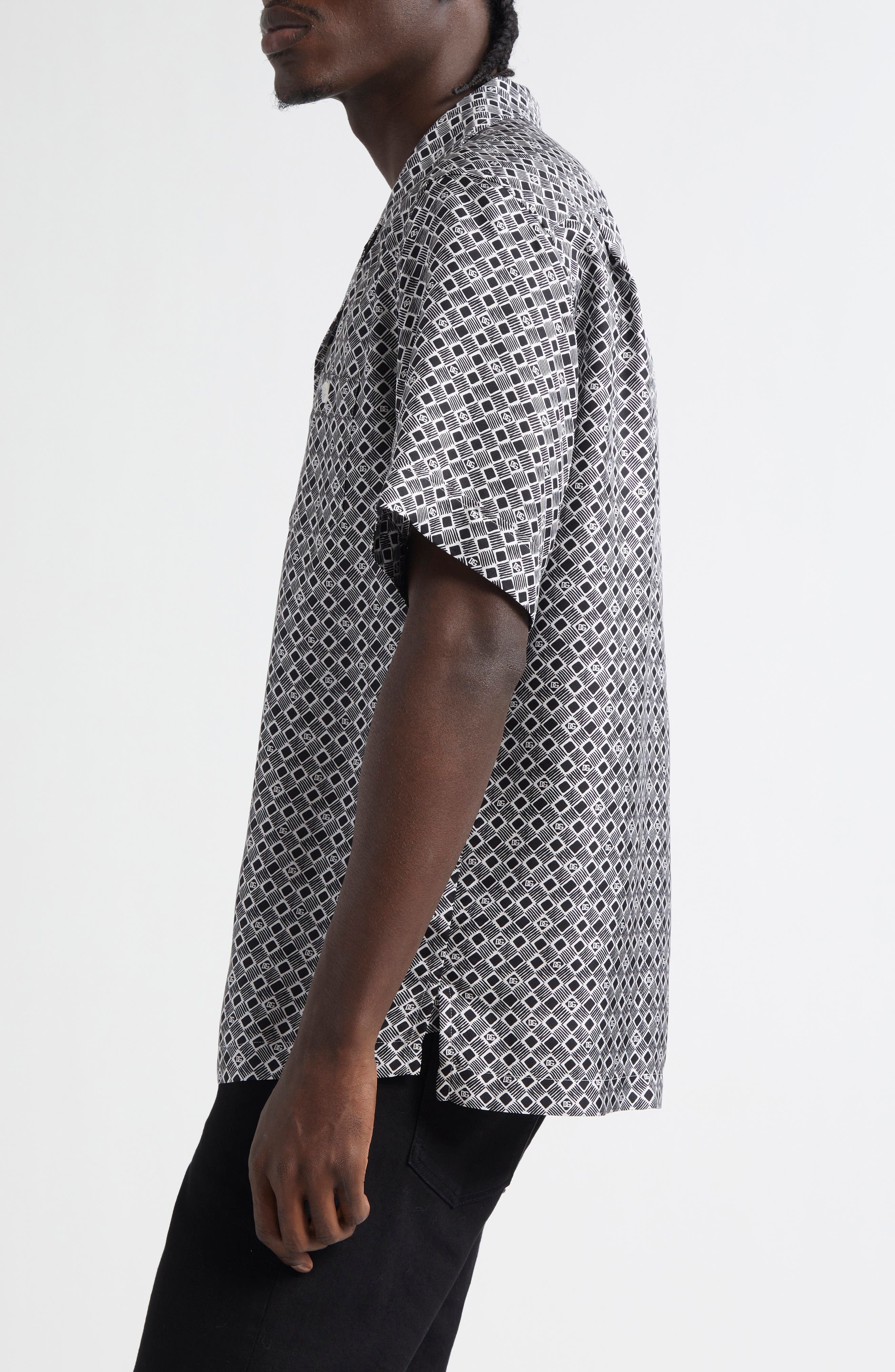 Dolce&Gabbana Logo Jacquard Silk Camp Shirt in Cravatteria Nero at Nordstrom - 4